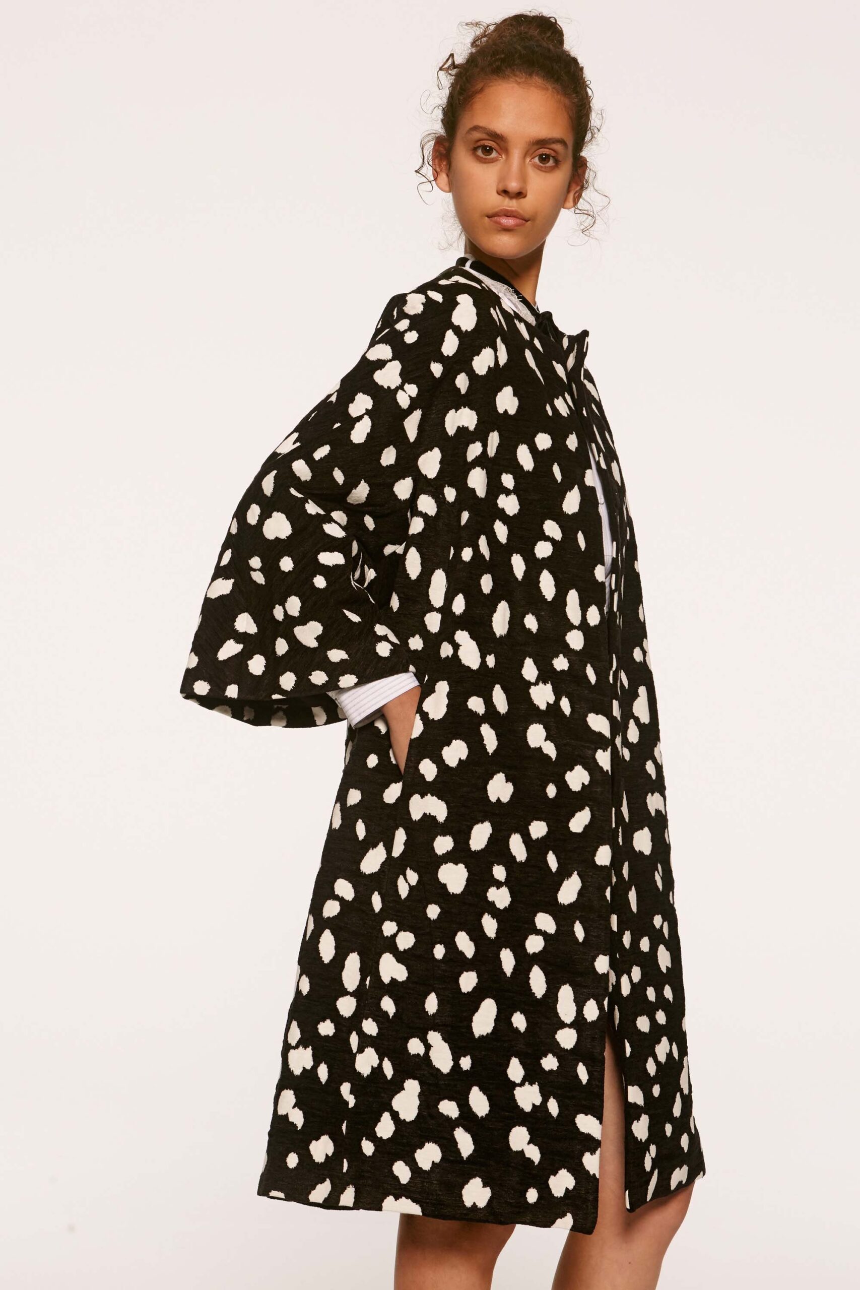 black and white printed coat
