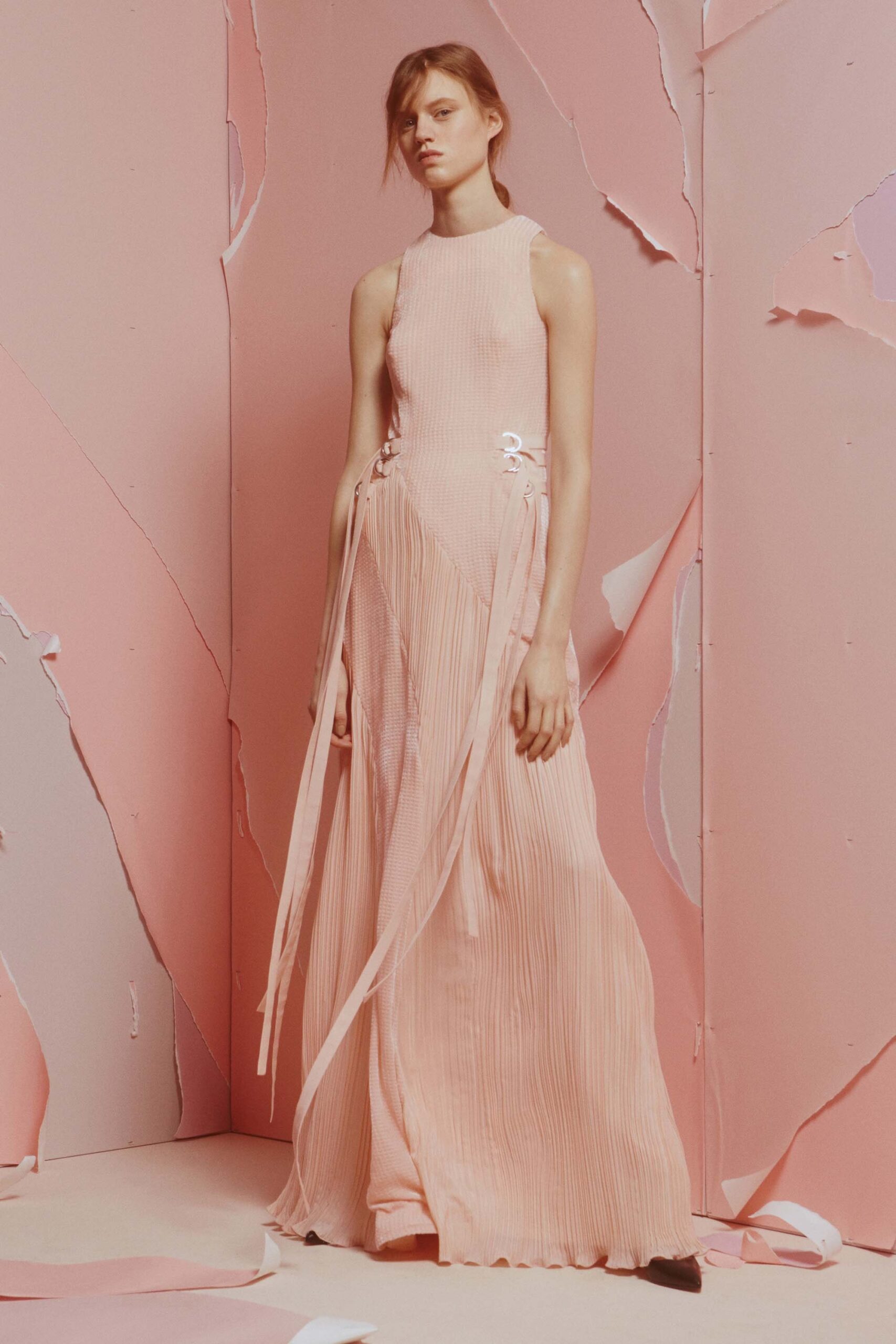 fitted pink silk gown