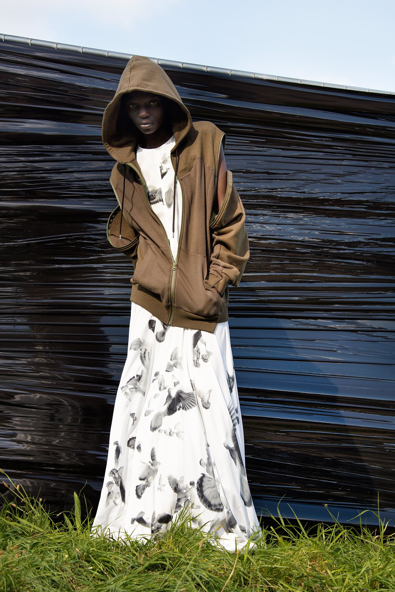 white cotton sleeveless high-neck relaxed printed maxi dress