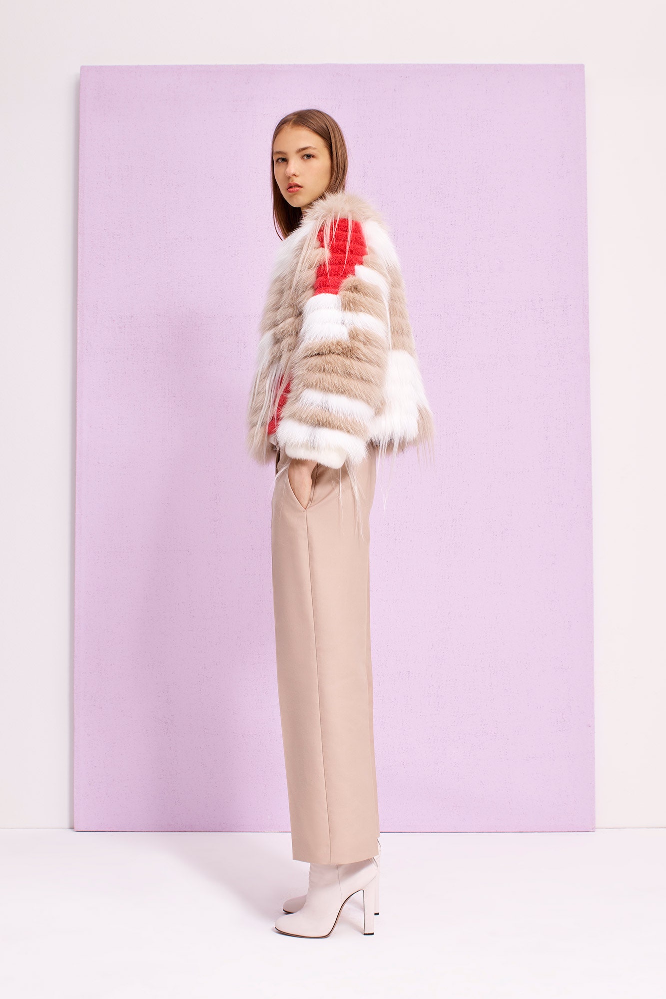 fur coat with tailored pants
