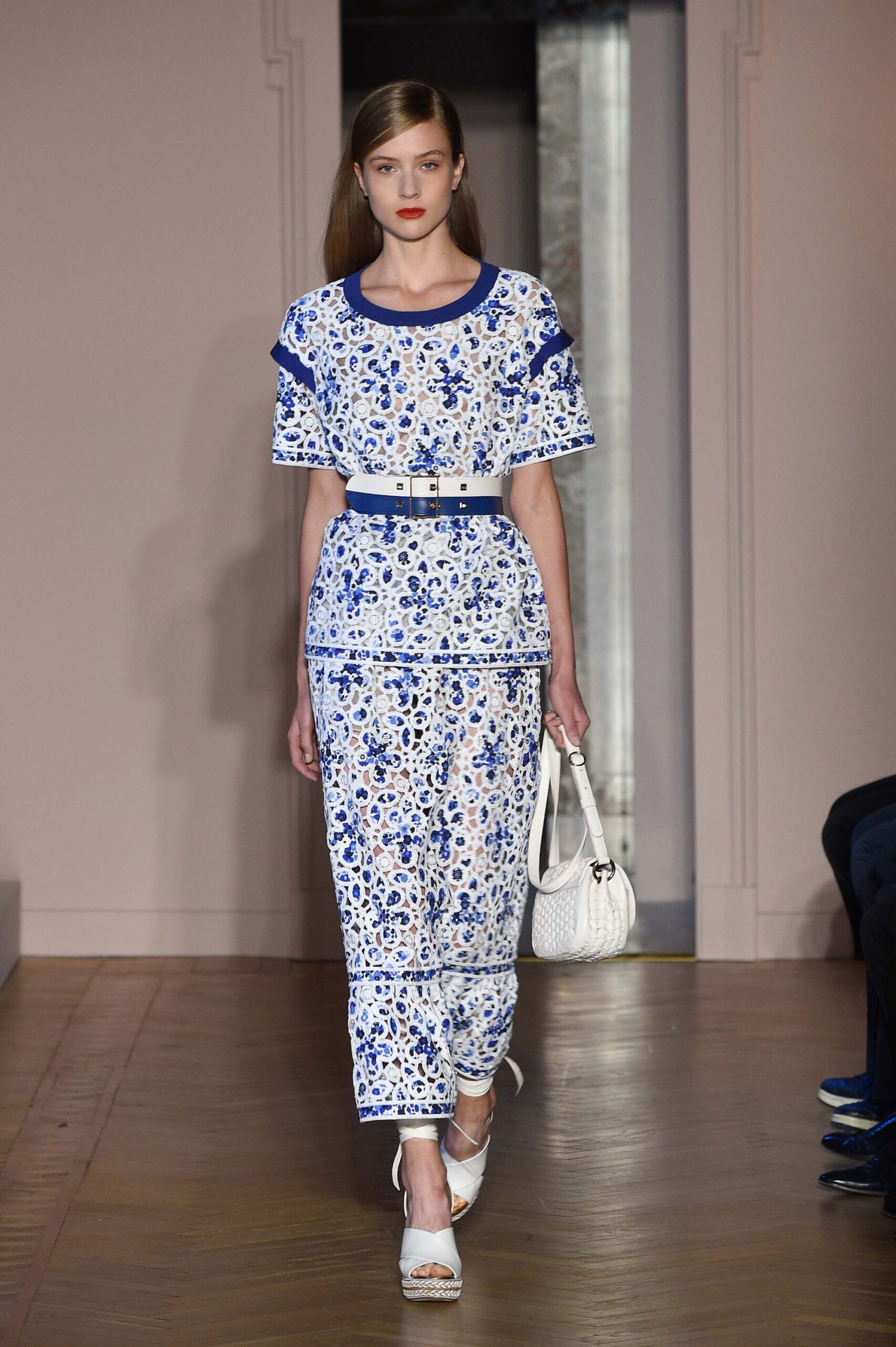 blue and white embroidered midi dress
