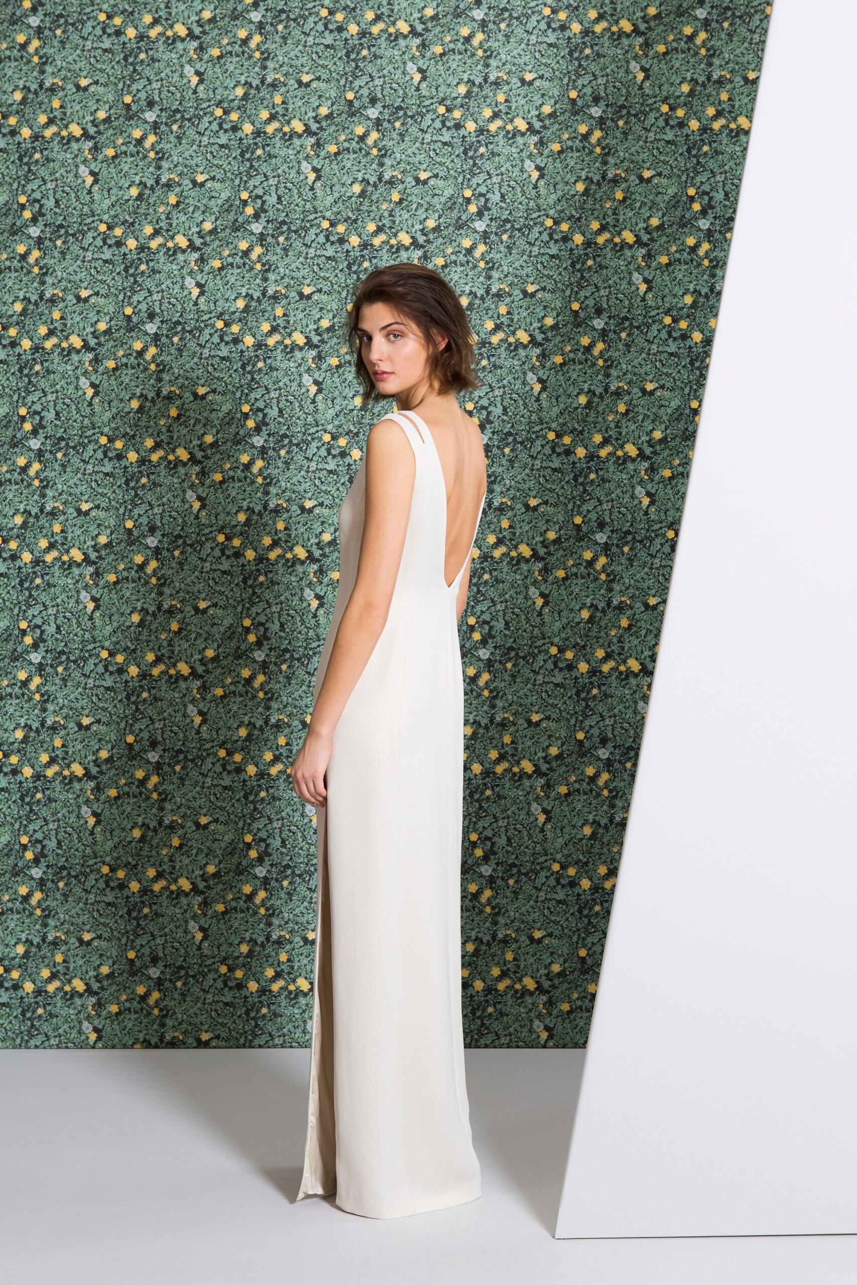 white silk backless maxi dress