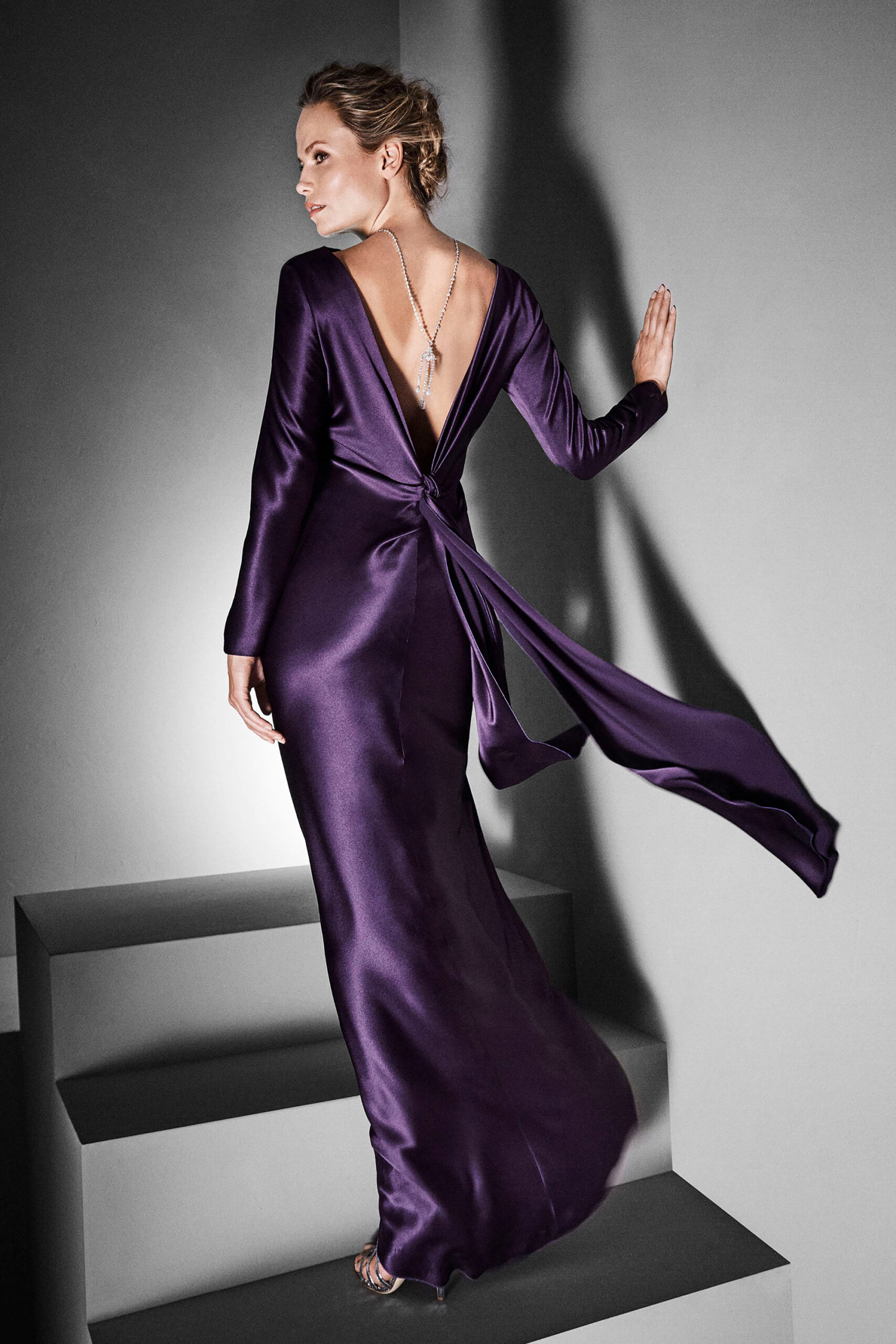 fitted purple silk gown