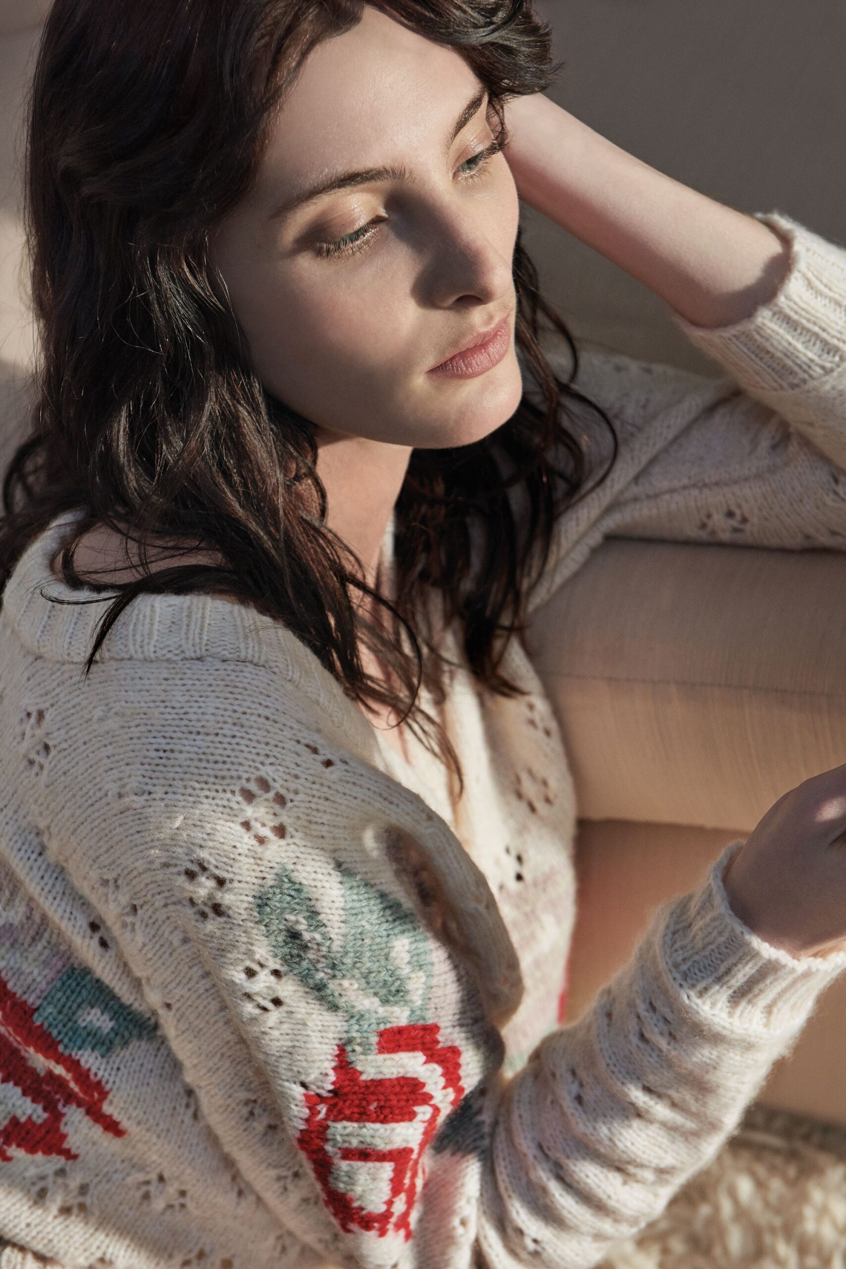 beige relaxed embroidered sweater