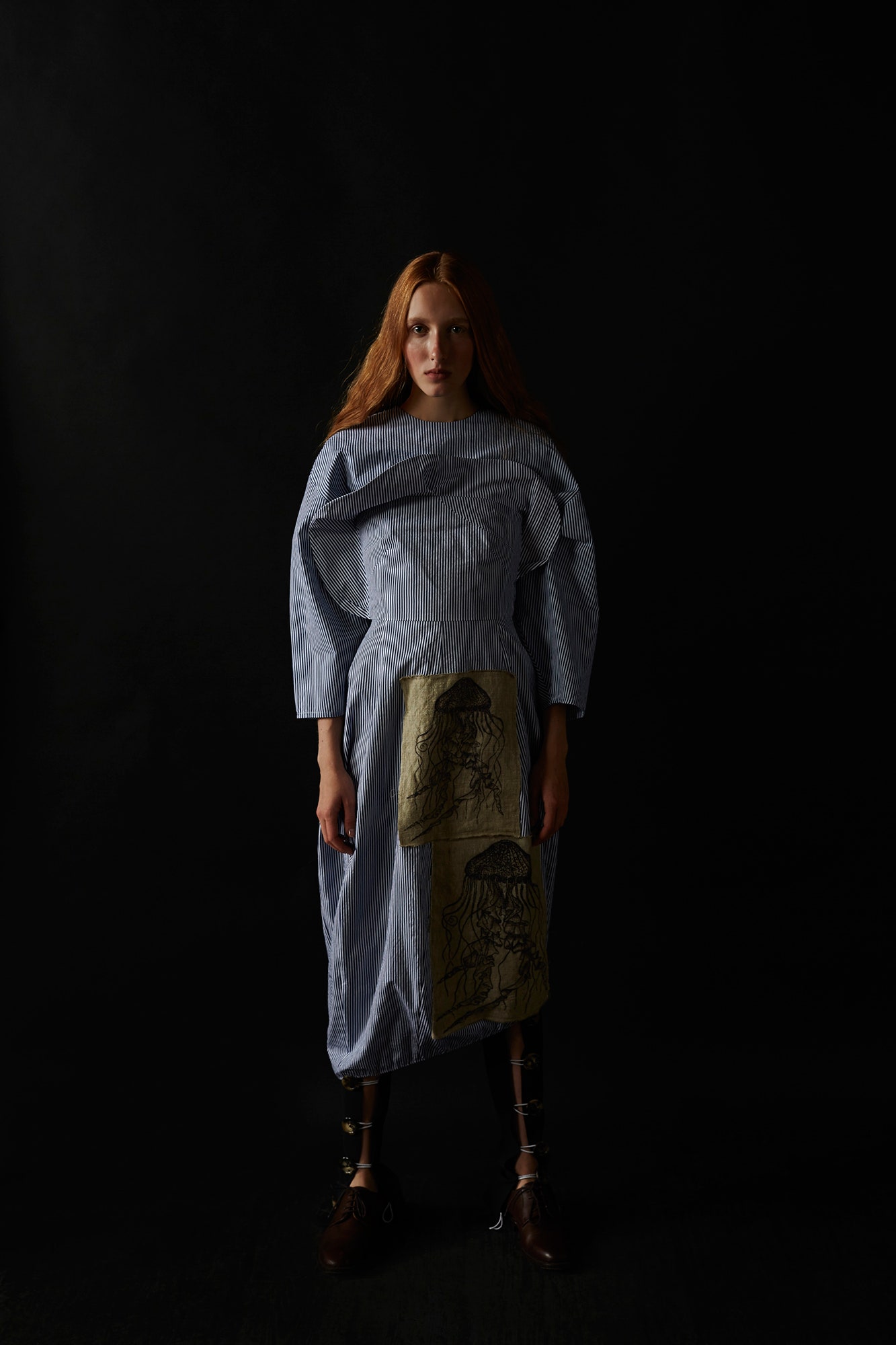 blue cotton relaxed midi dress