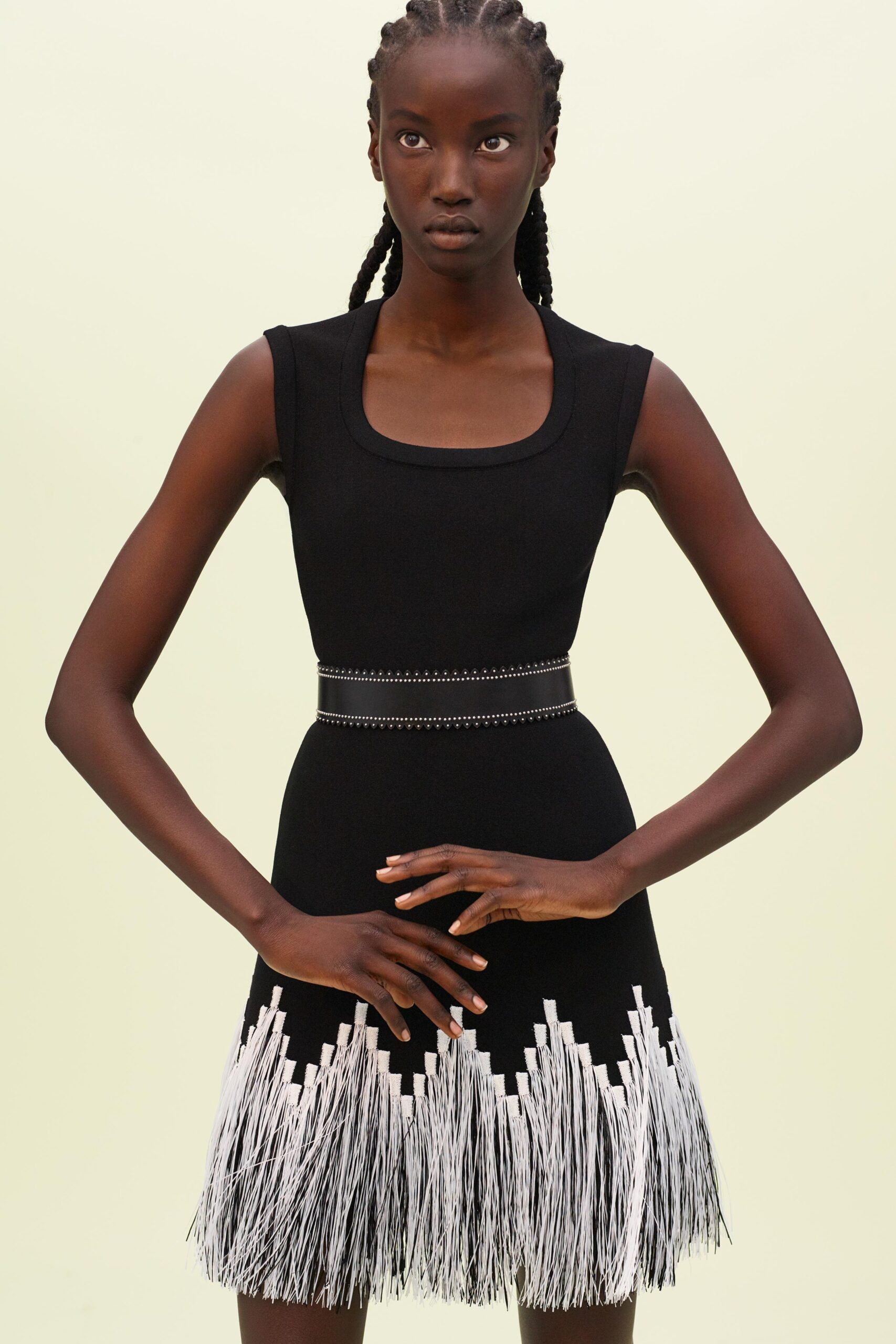 black and white fringed dress