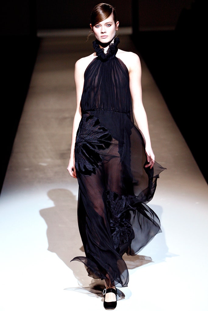 black silk sleeveless gown