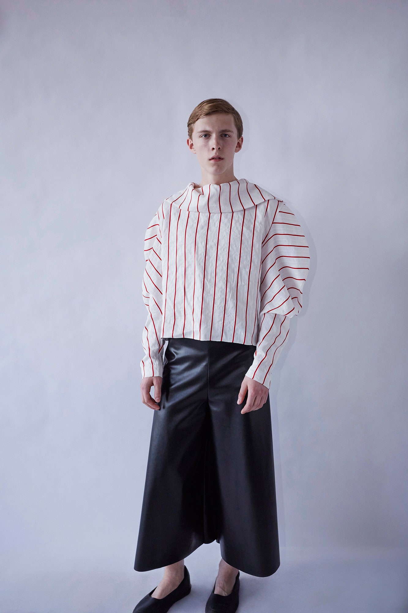 white cotton long-sleeve high-neck relaxed striped top