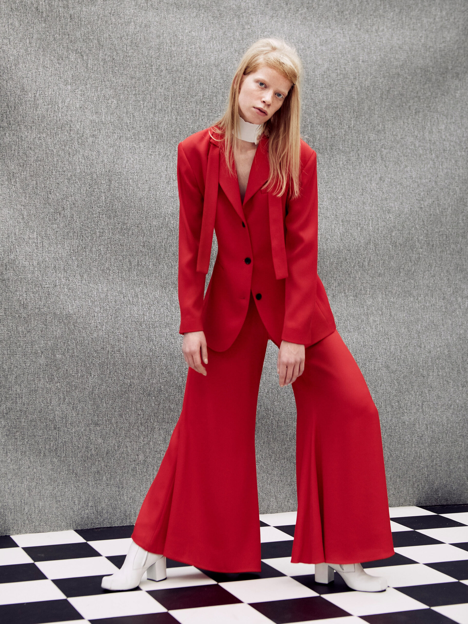 fitted red suit