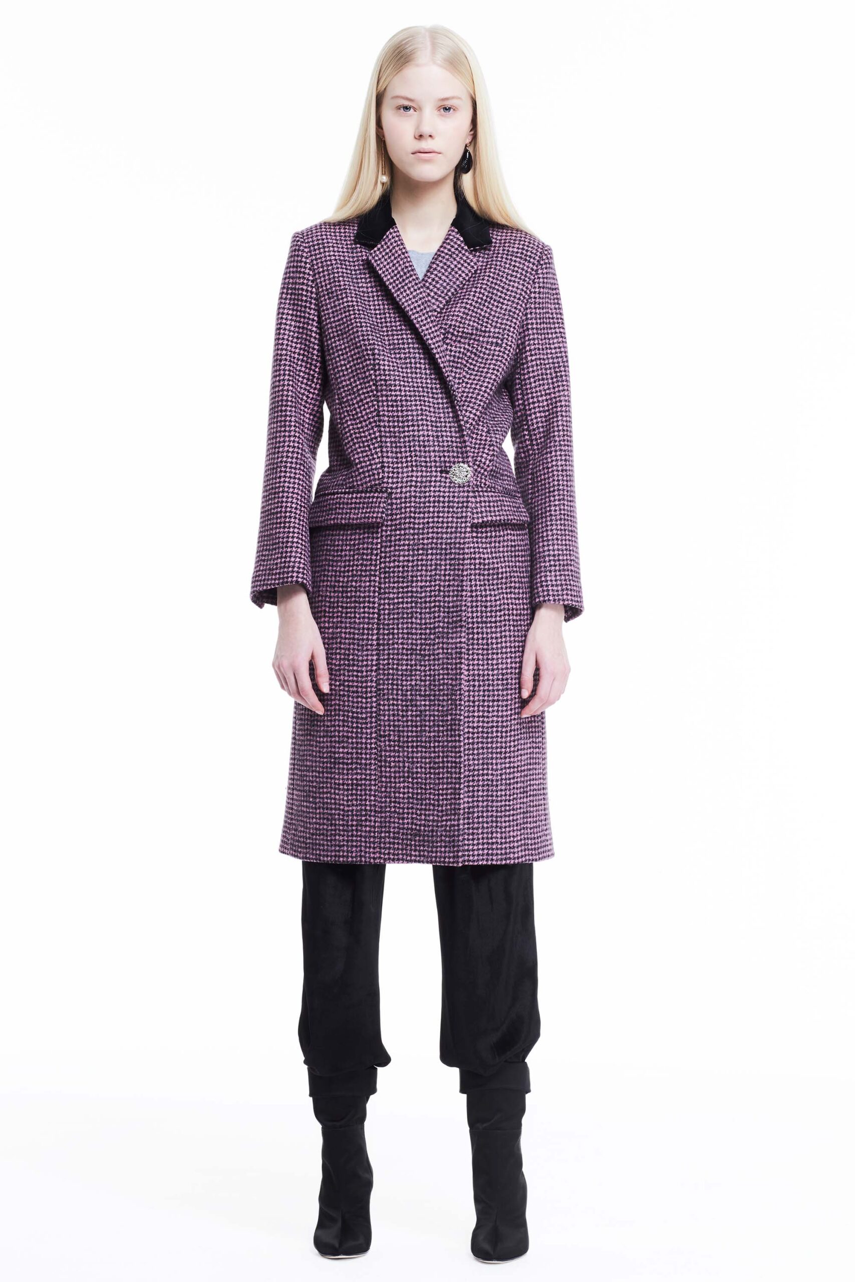 purple checked tailored coat