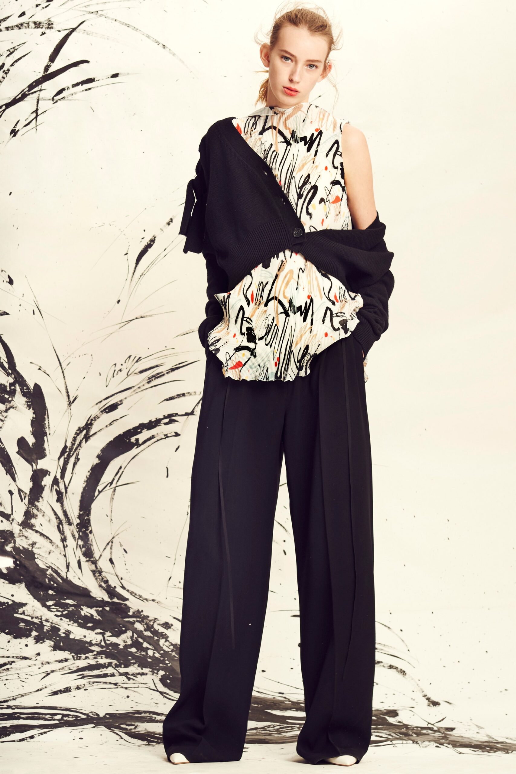 black wool long-sleeve oversized layered jacket