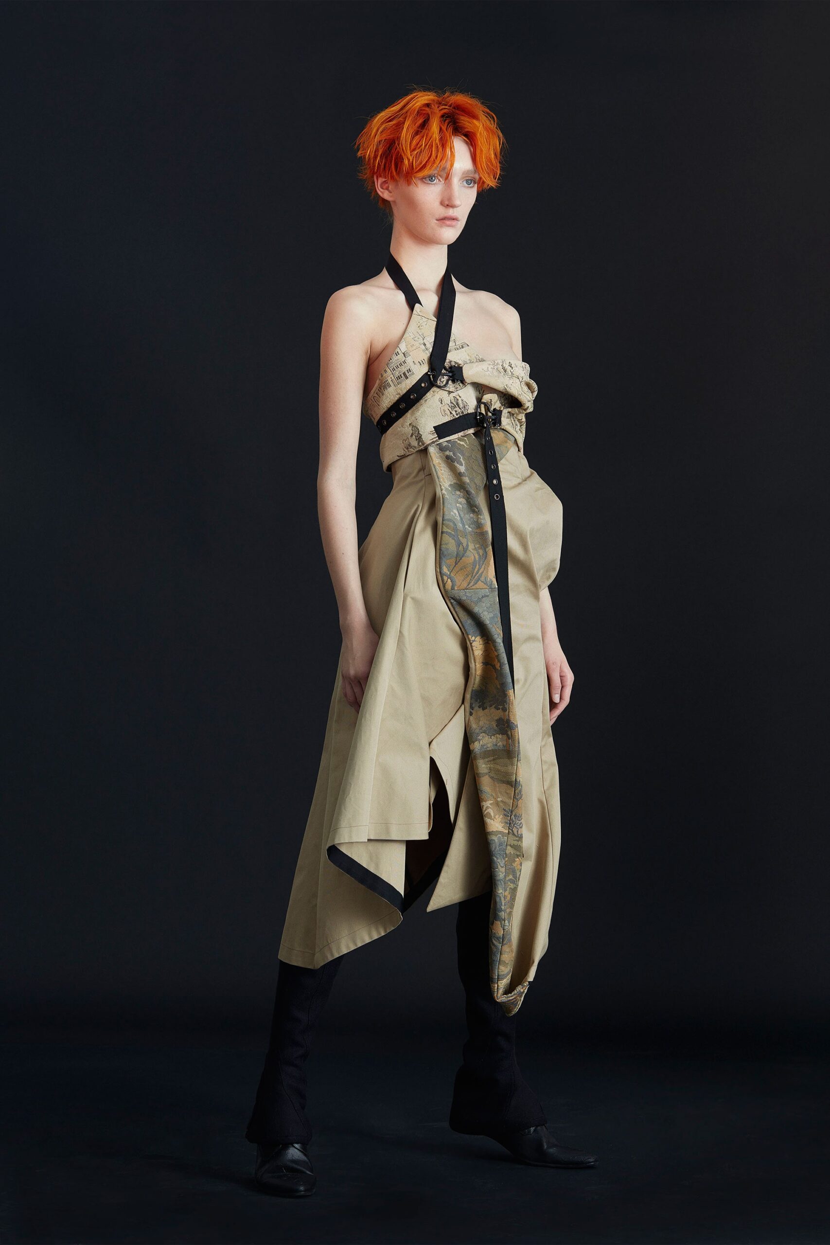 beige fitted halter dress