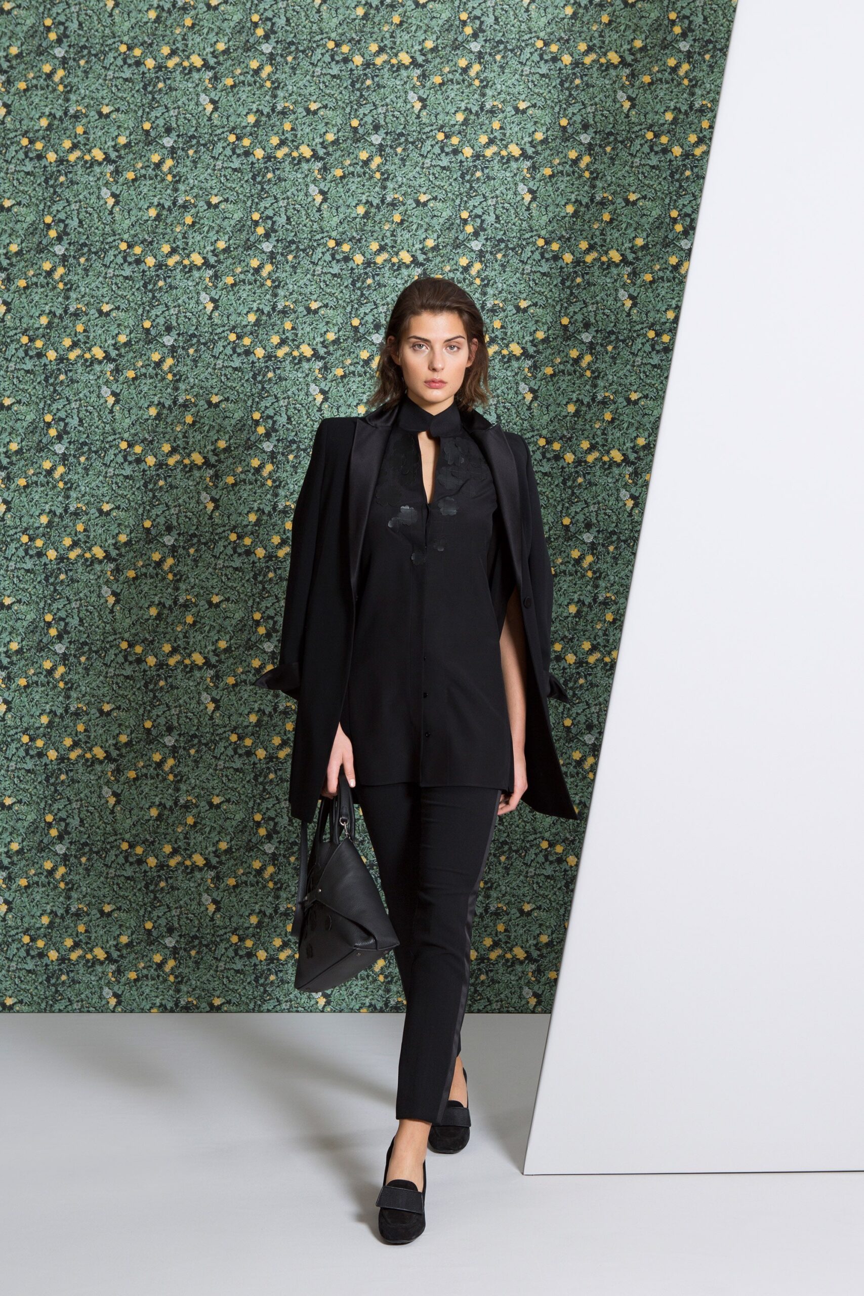 black silk blouse with cape