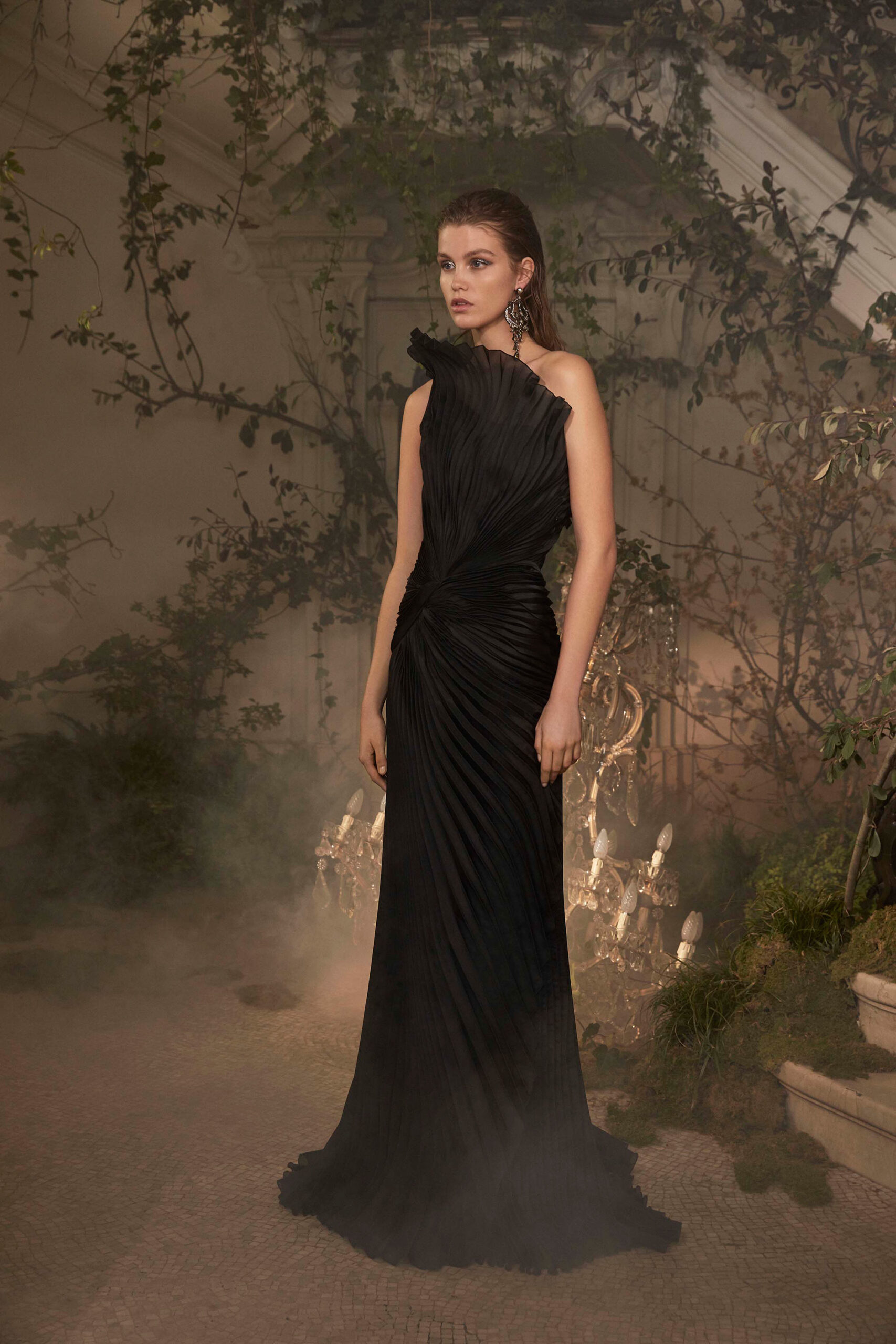 black silk pleated gown