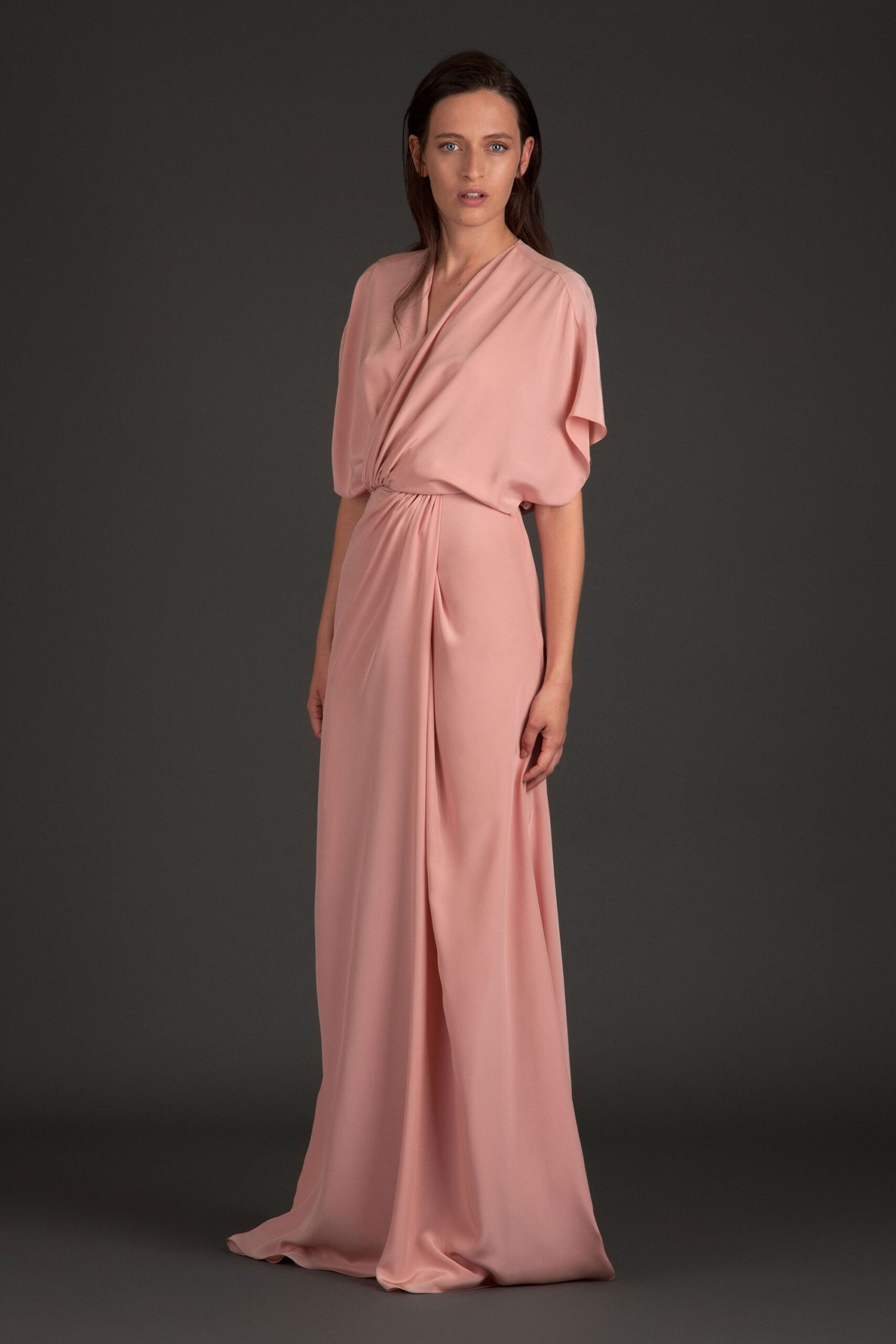 pink silk fitted gown