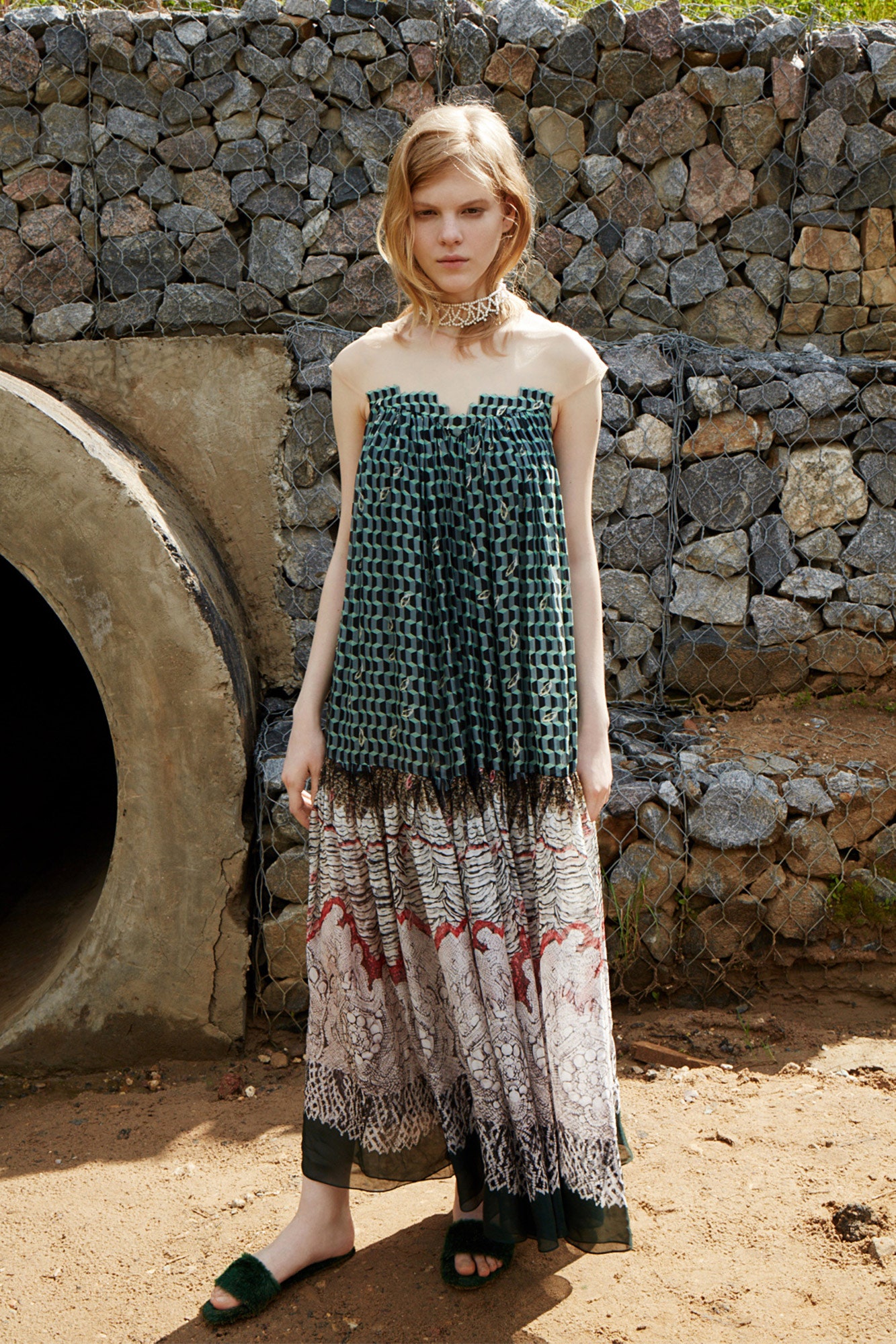 green printed maxi dress