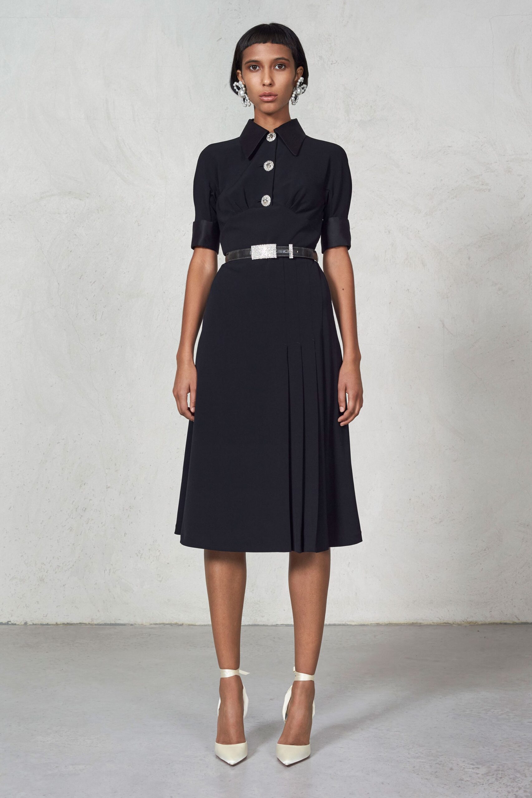 black fitted midi dress