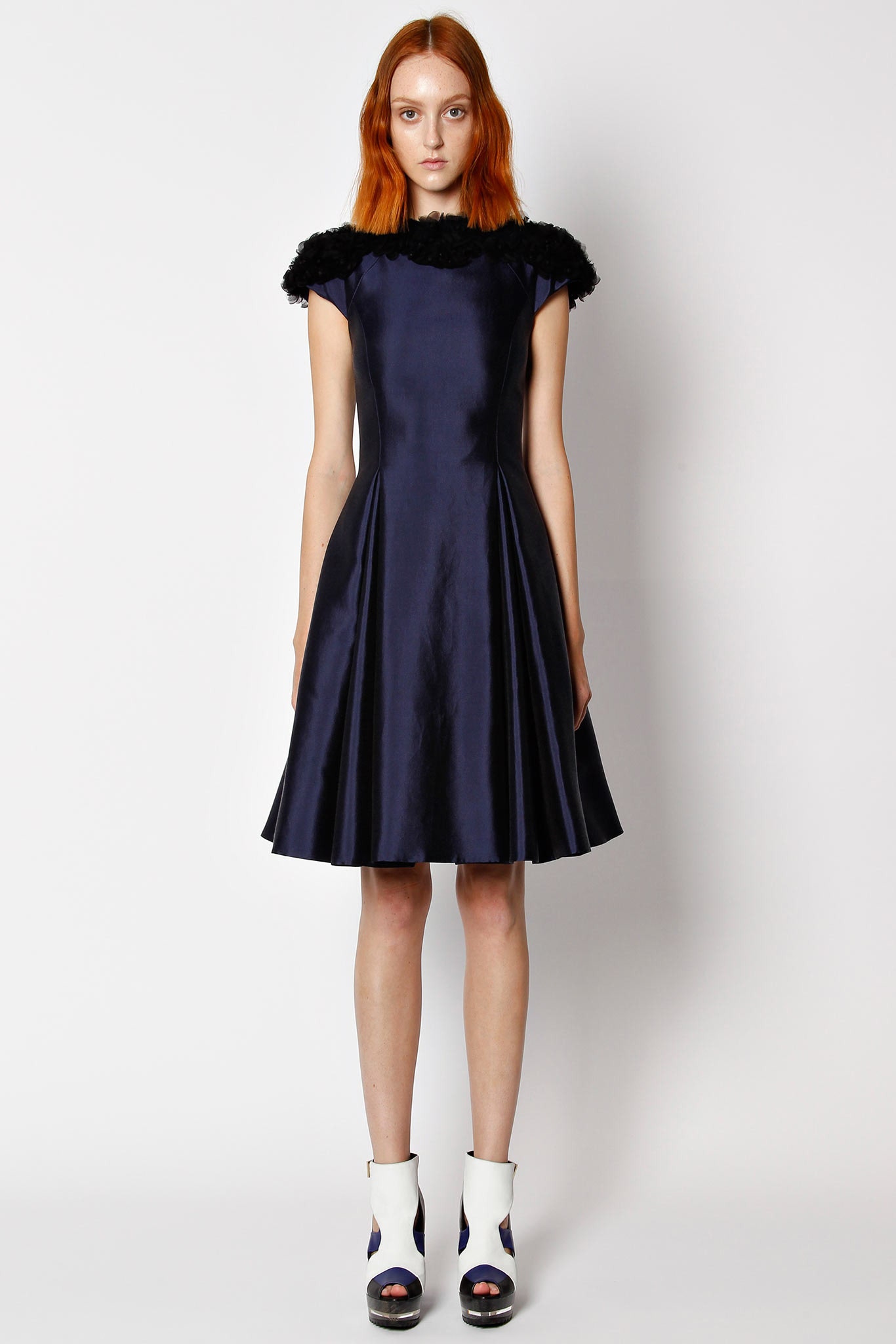 blue silk fitted dress