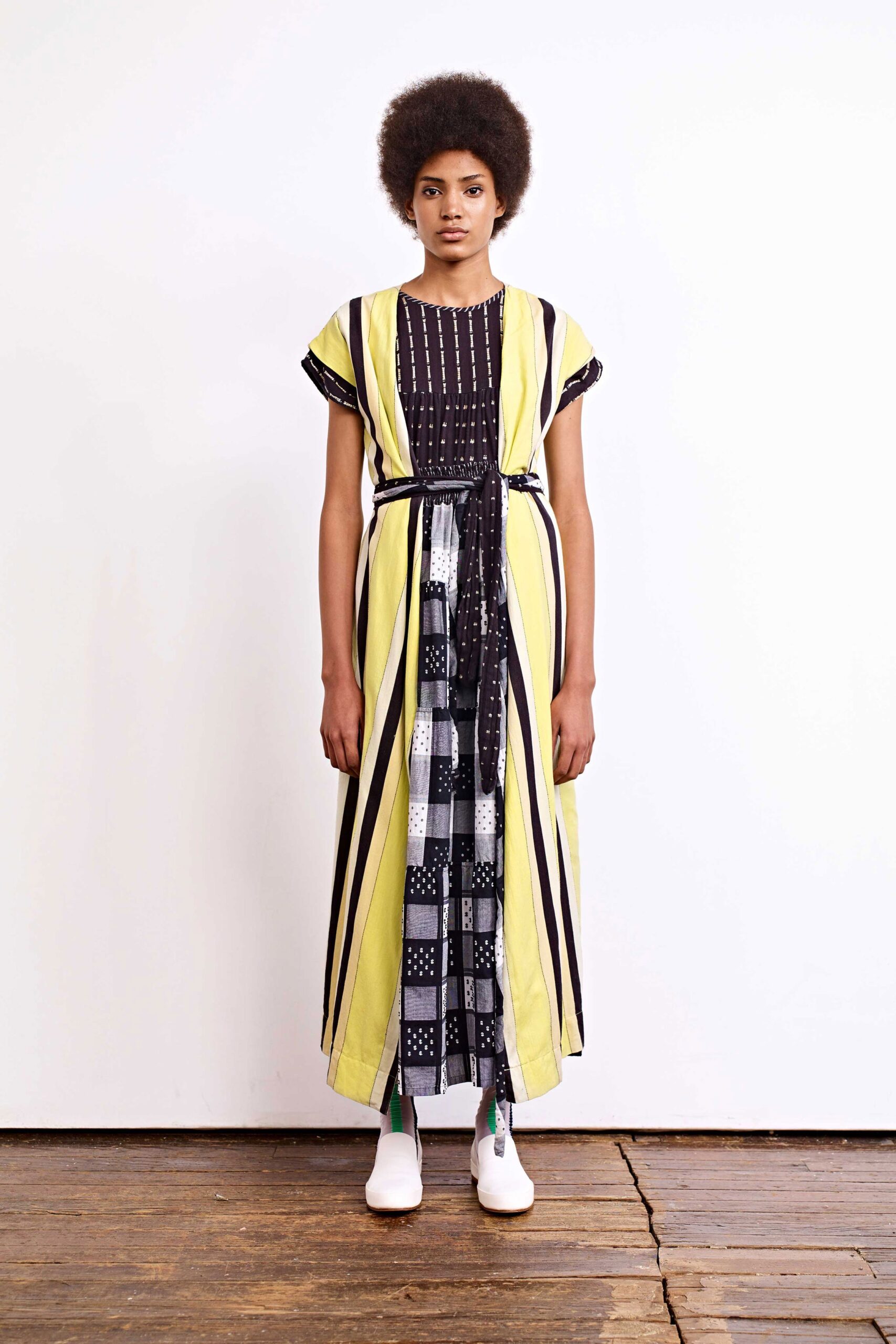 black and yellow striped maxi dress