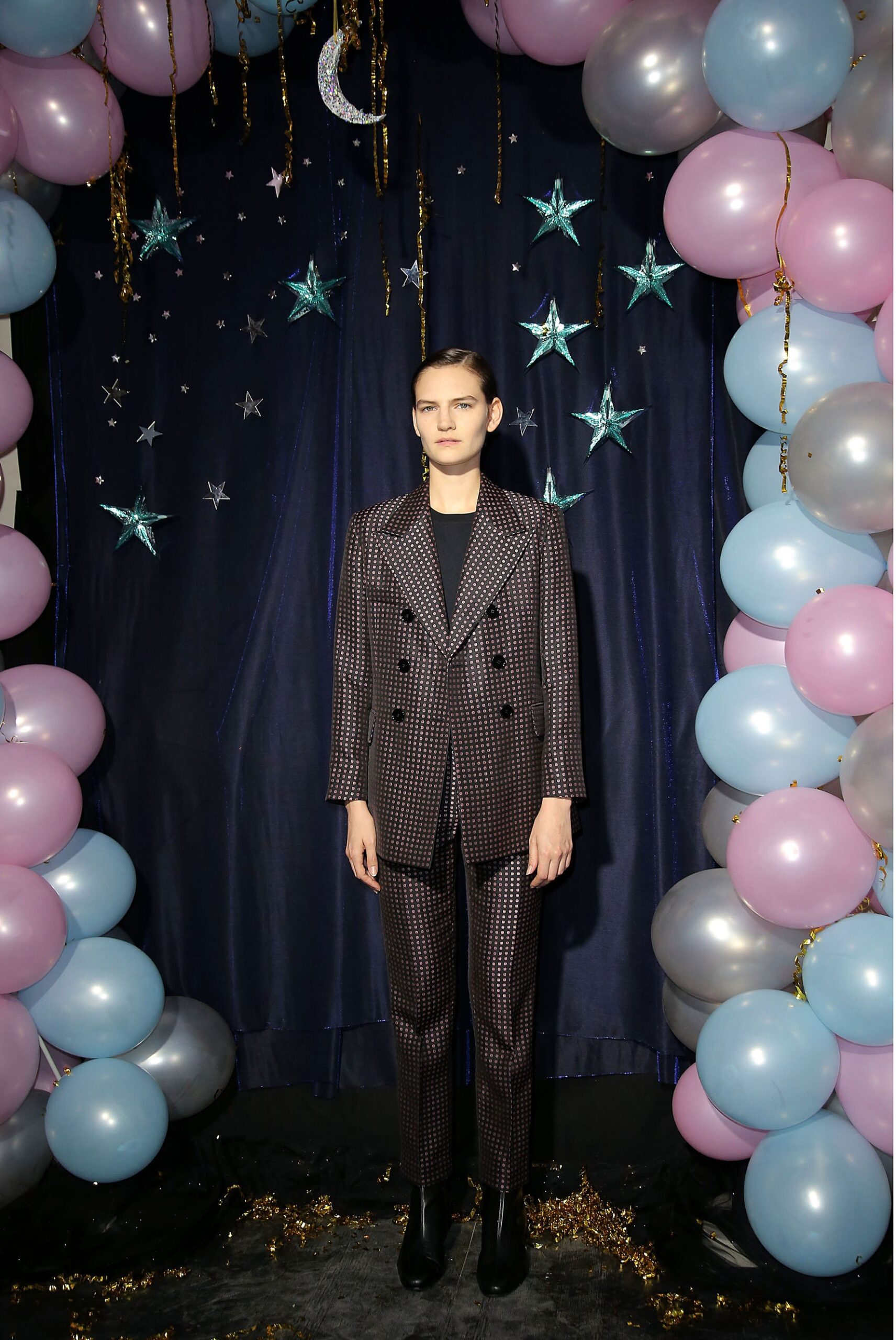 tailored black and gray suit