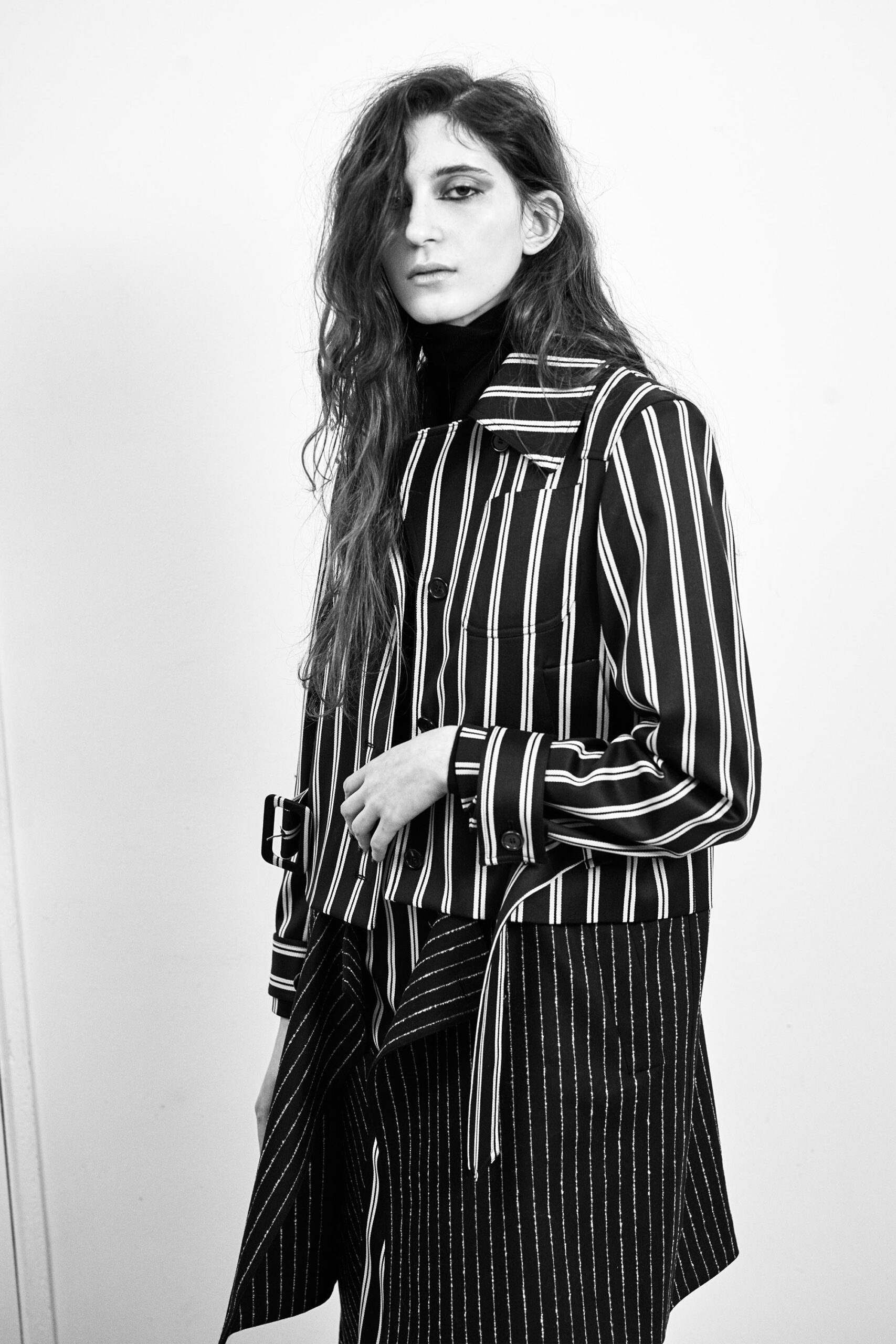 black and white striped jacket and pants