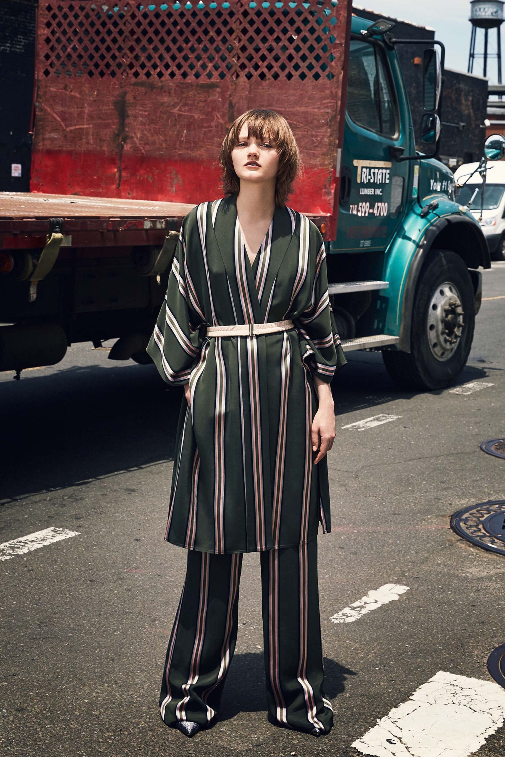 striped green silk jacket and pants