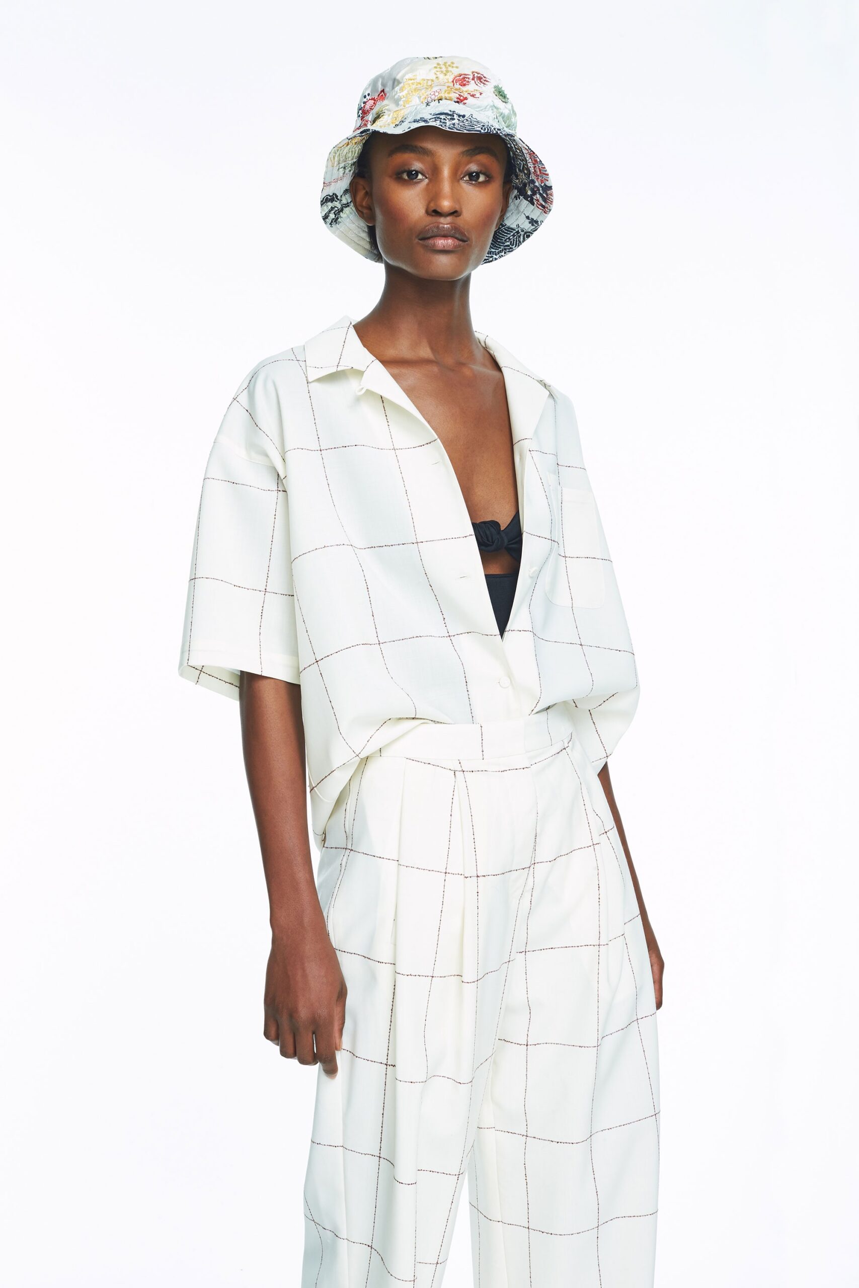 relaxed white checked shirt and pants