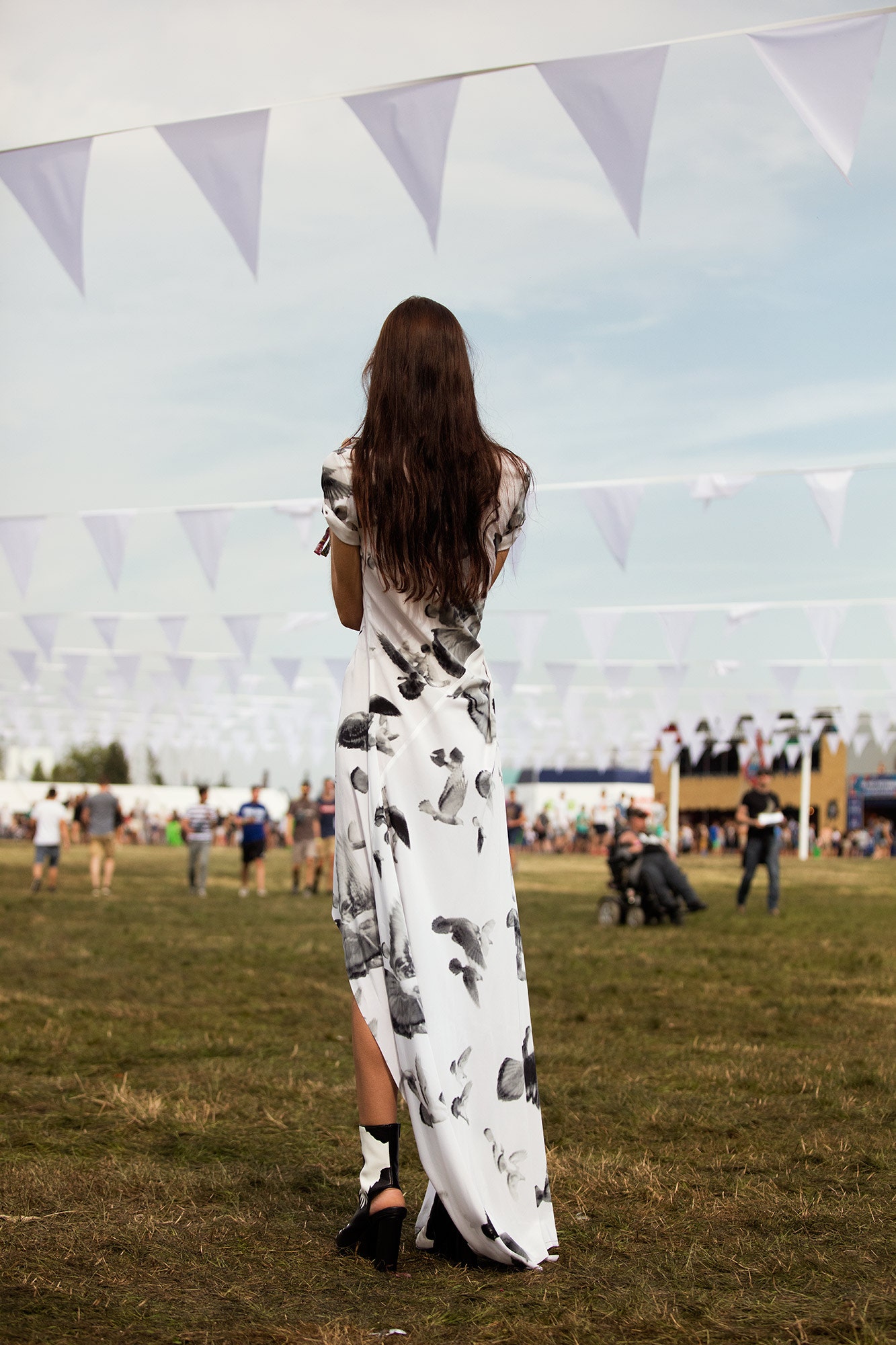white floral asymmetric maxi dress
