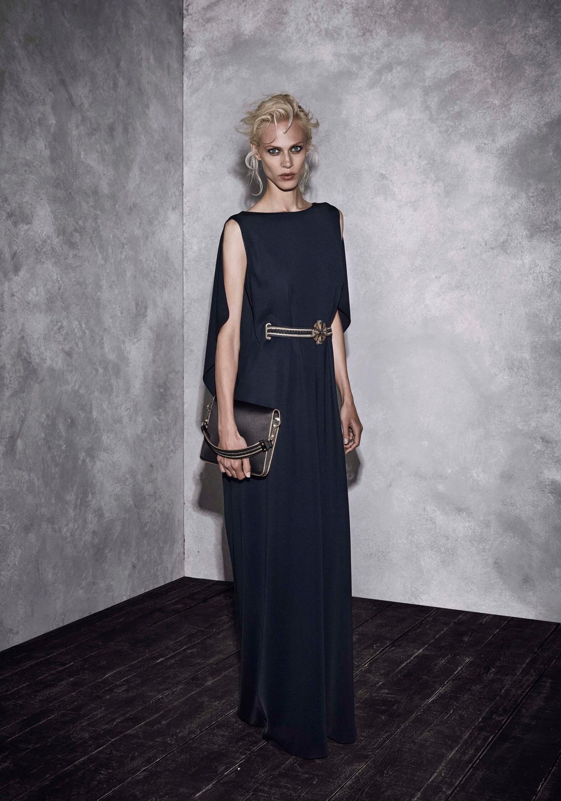 black silk sleeveless gown