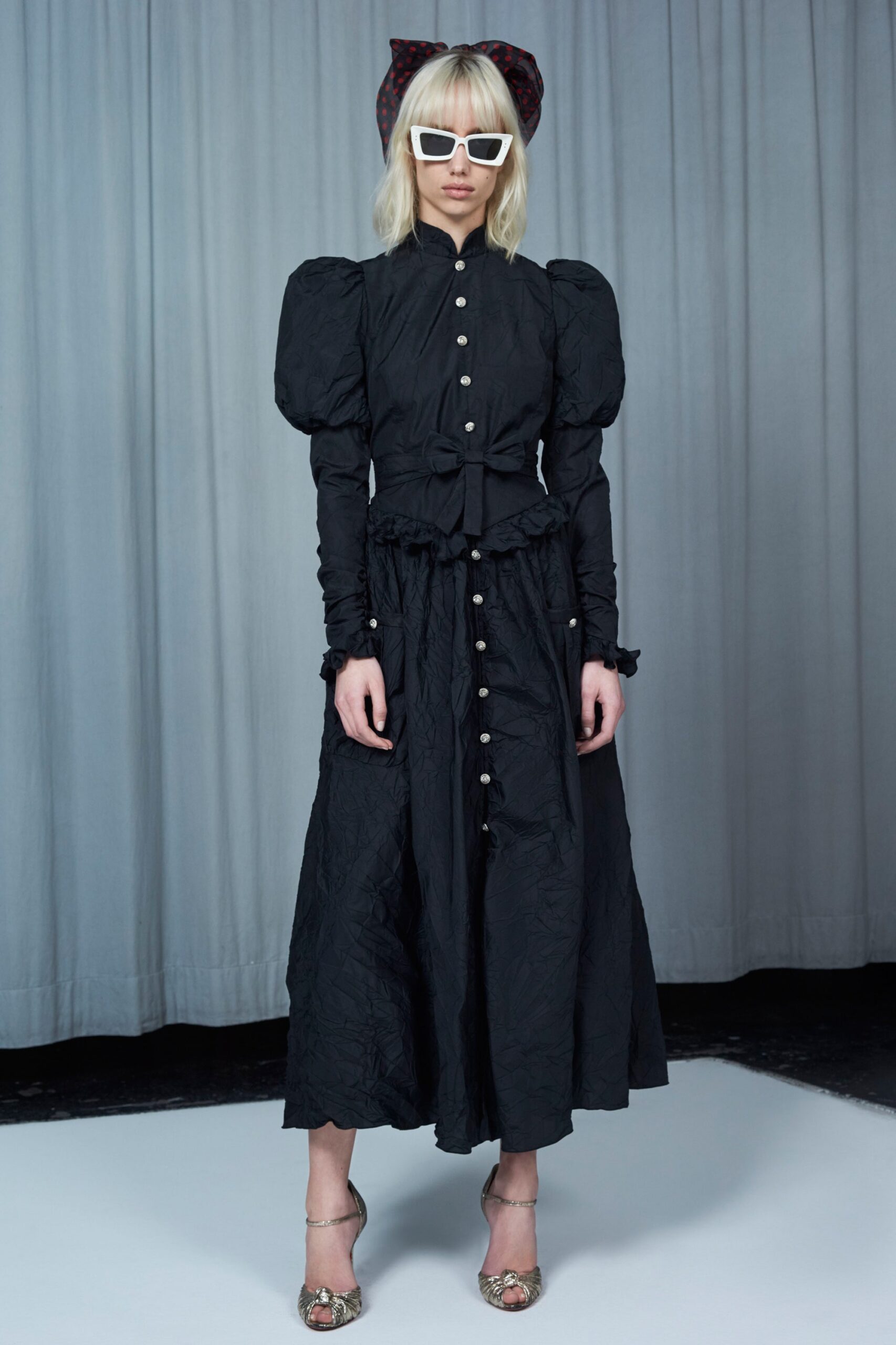 black cotton long-sleeve dress