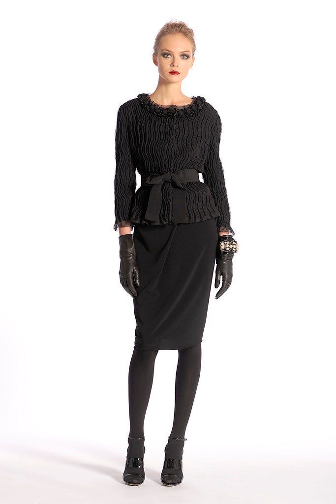 black fitted blouse and pencil skirt