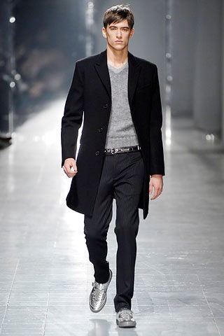 black wool coat gray sweater