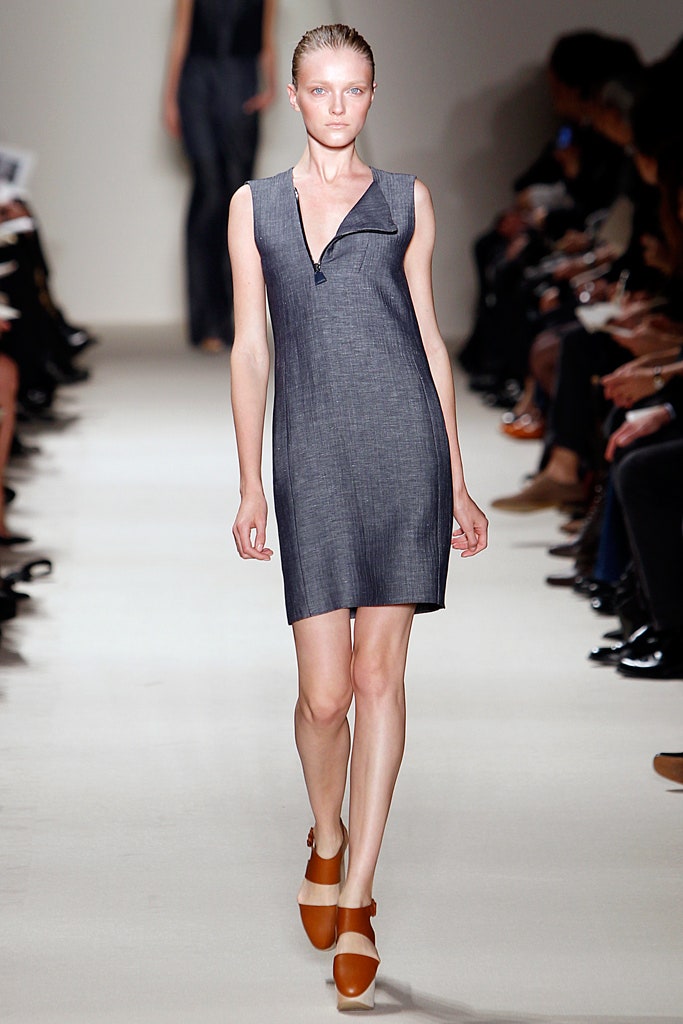 fitted blue cotton sleeveless dress