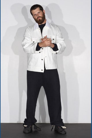 white relaxed jacket and black pants