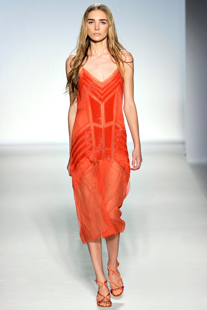orange silk sleeveless dress