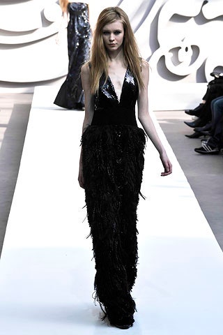 black sequin fringed gown