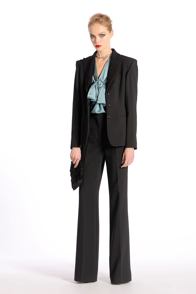 black tailored blazer with blue top