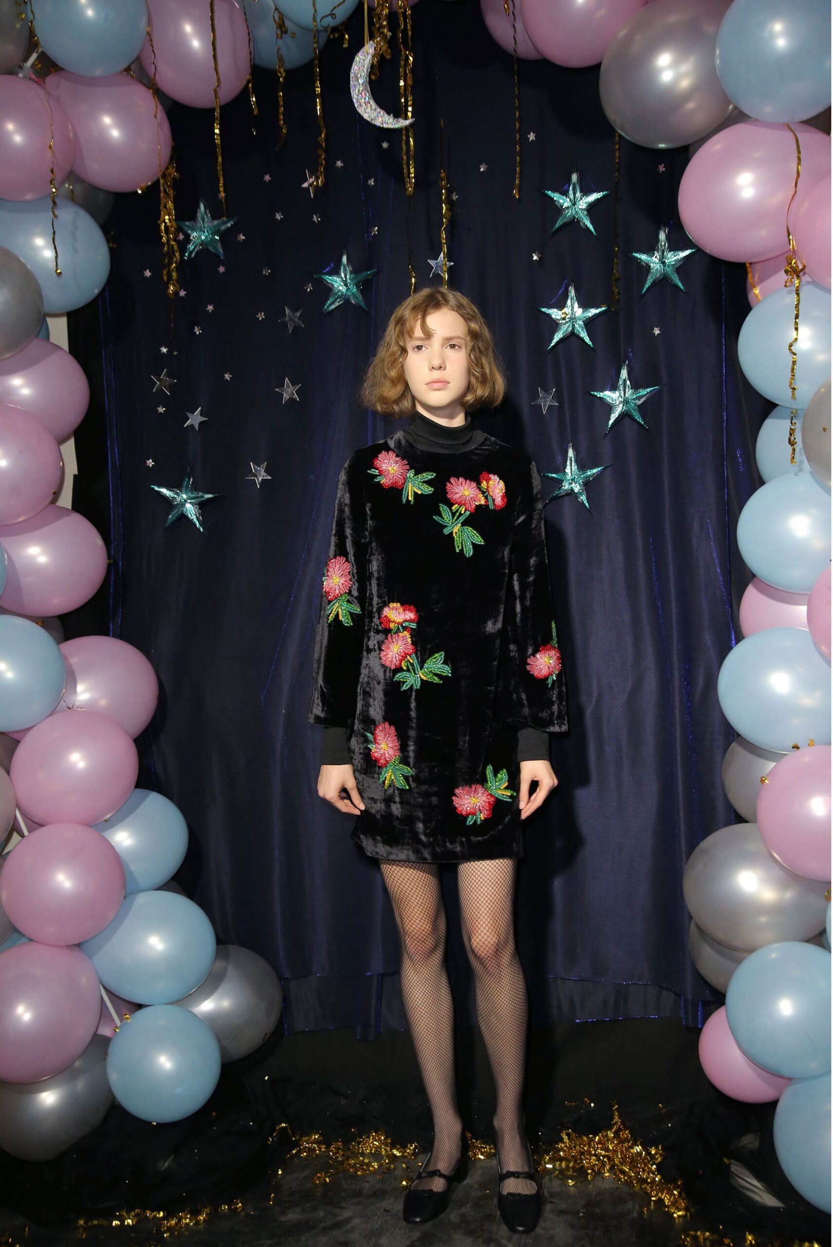 black velvet embroidered dress