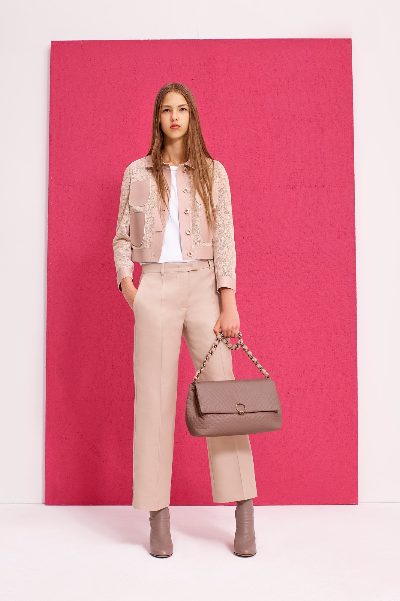 beige cotton long-sleeve collared tailored buttoned pockets jacket