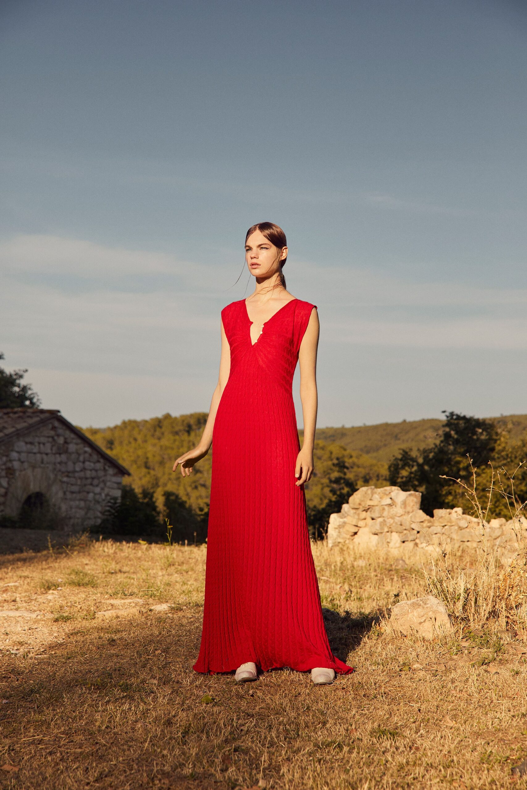 red fitted sleeveless gown