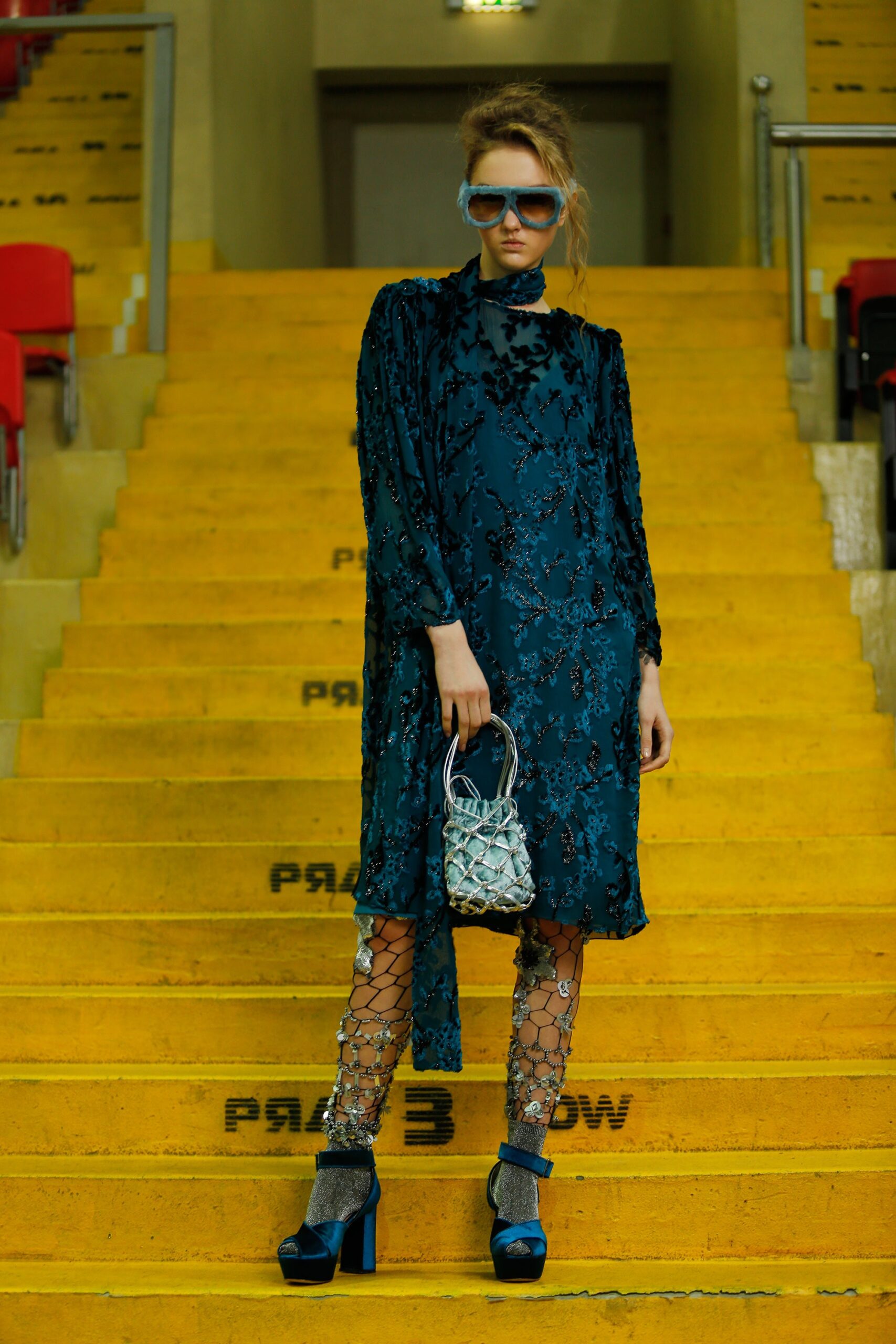 blue embroidered midi dress