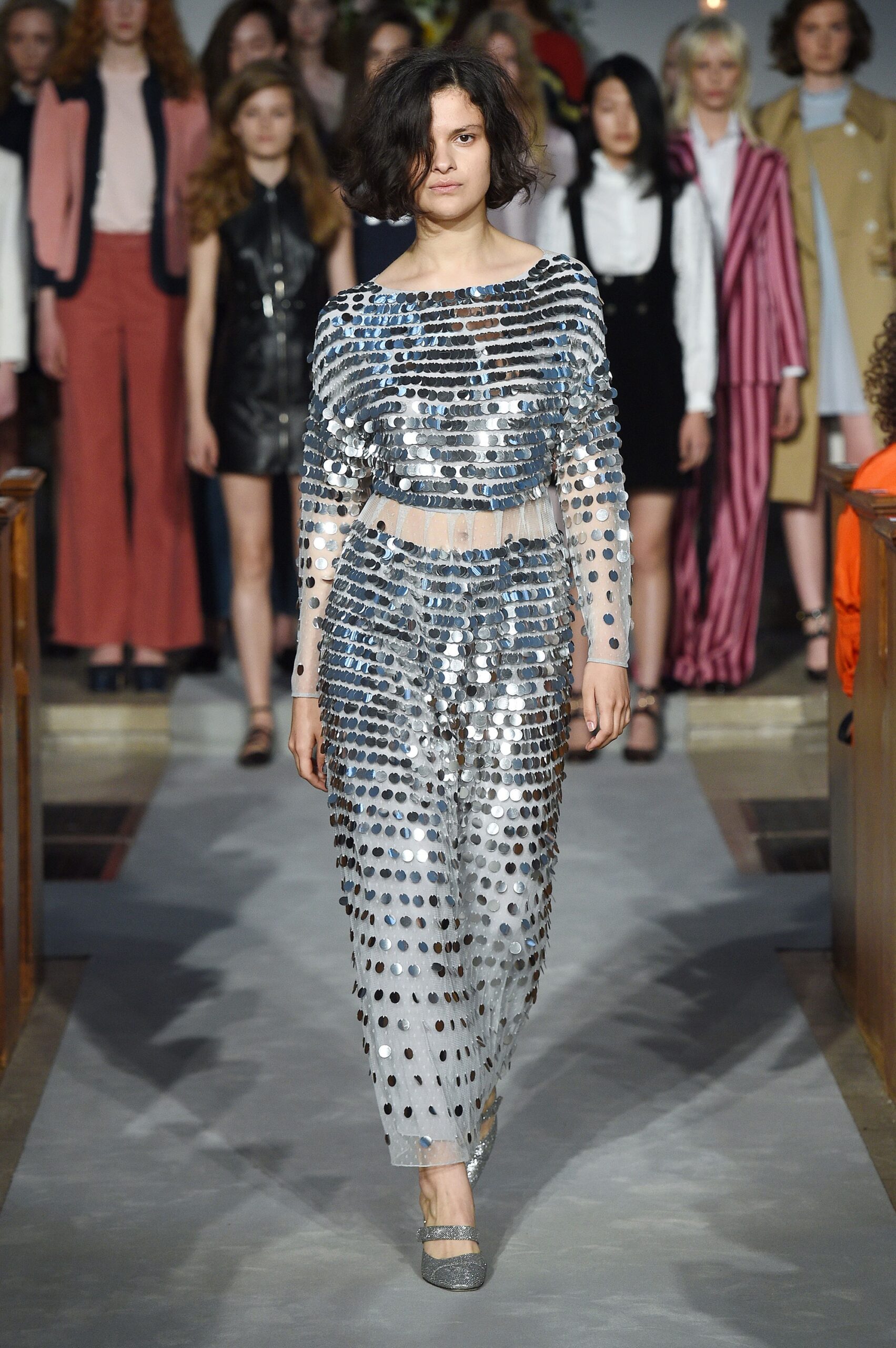 silver sequined sleeveless dress