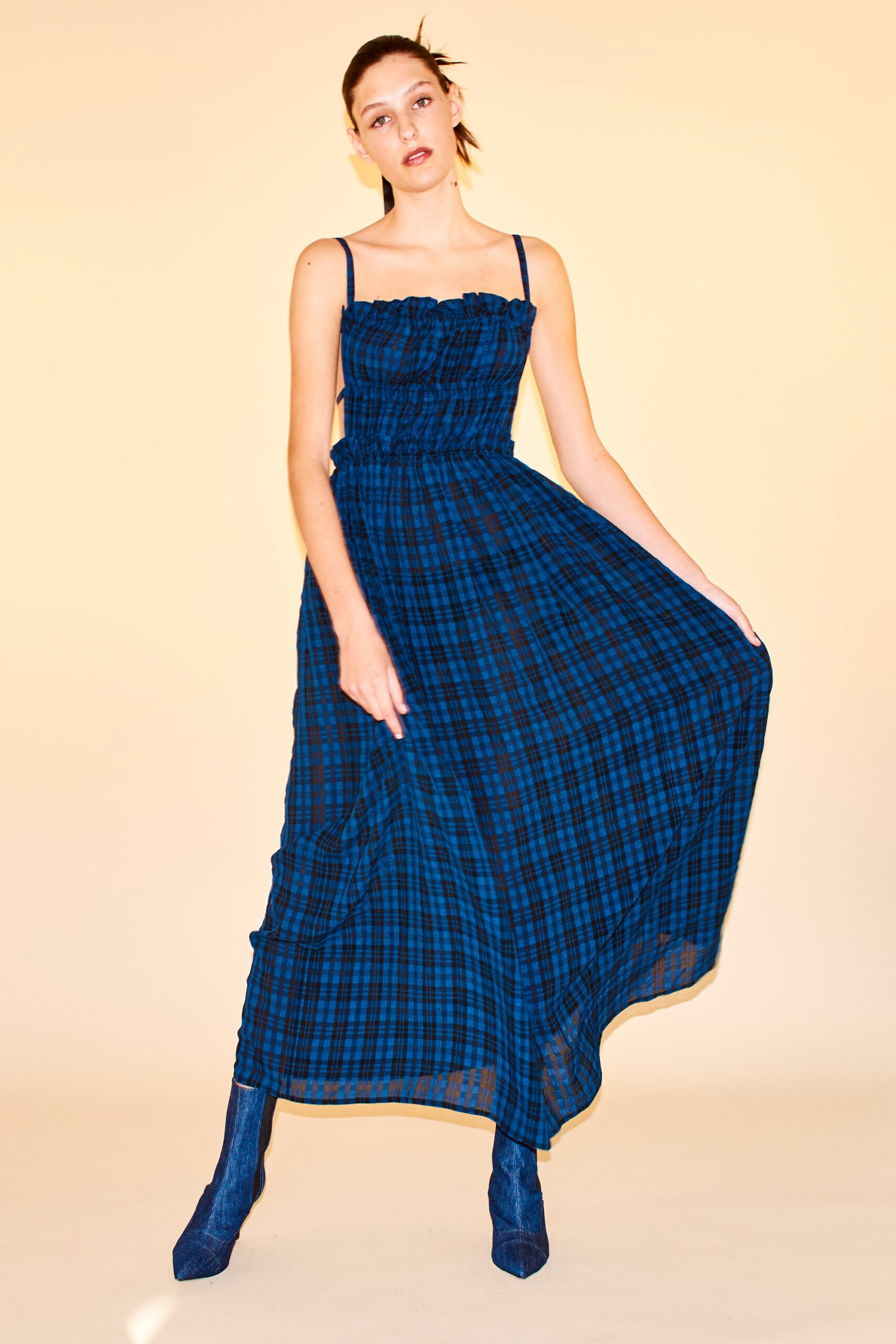 blue cotton sleeveless maxi dress