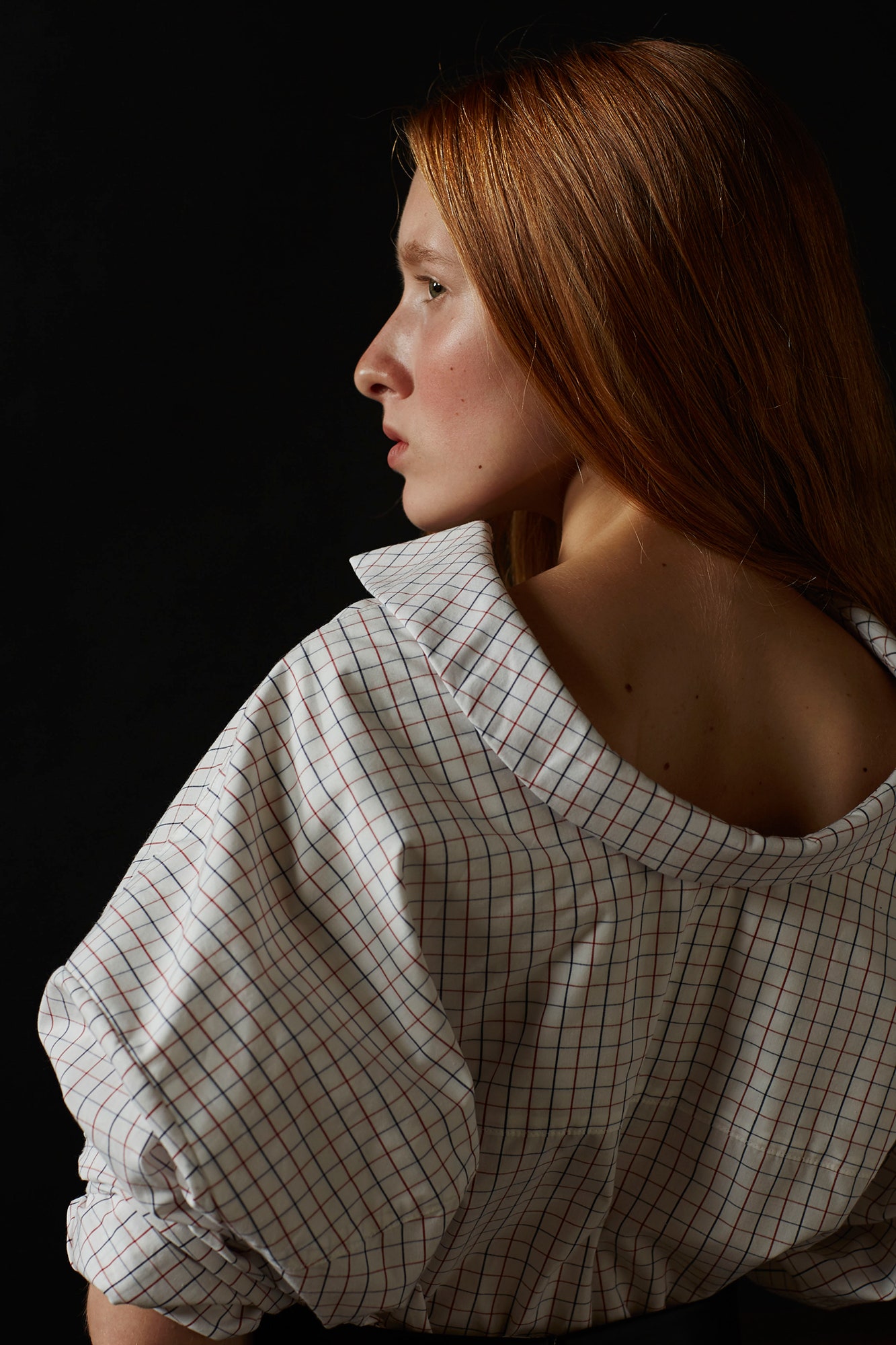 relaxed white checked blouse