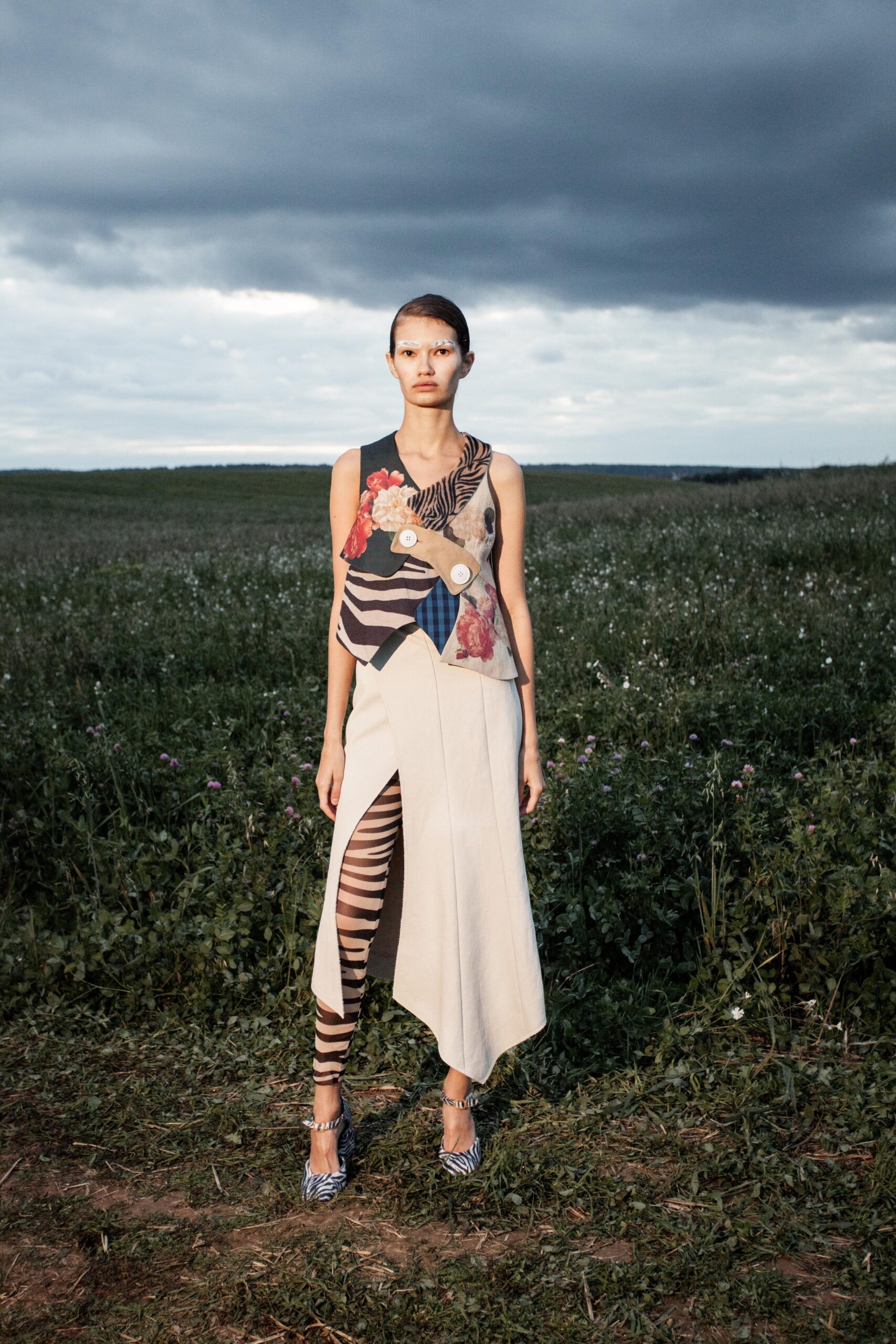 beige multi-layered asymmetric dress