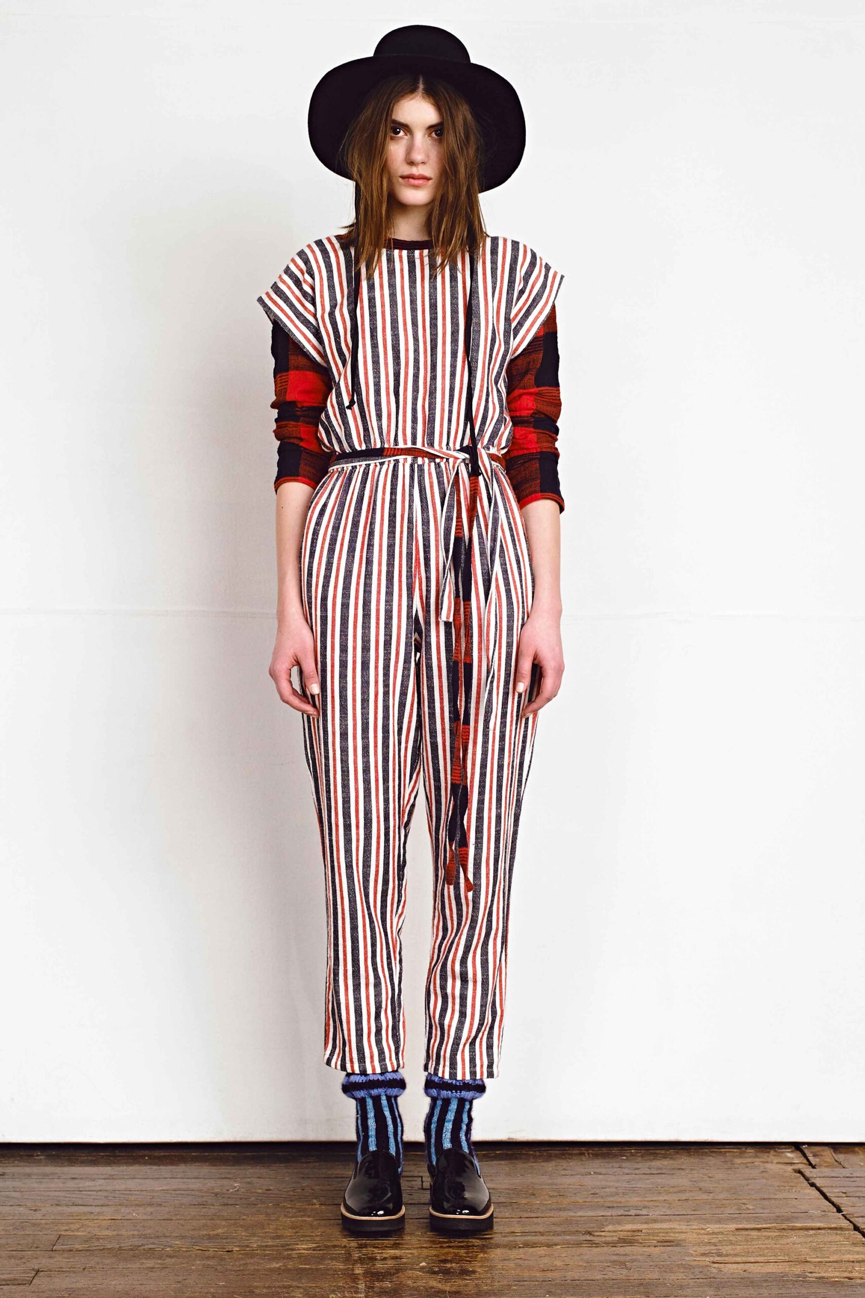 striped jumpsuit with shirt and hat