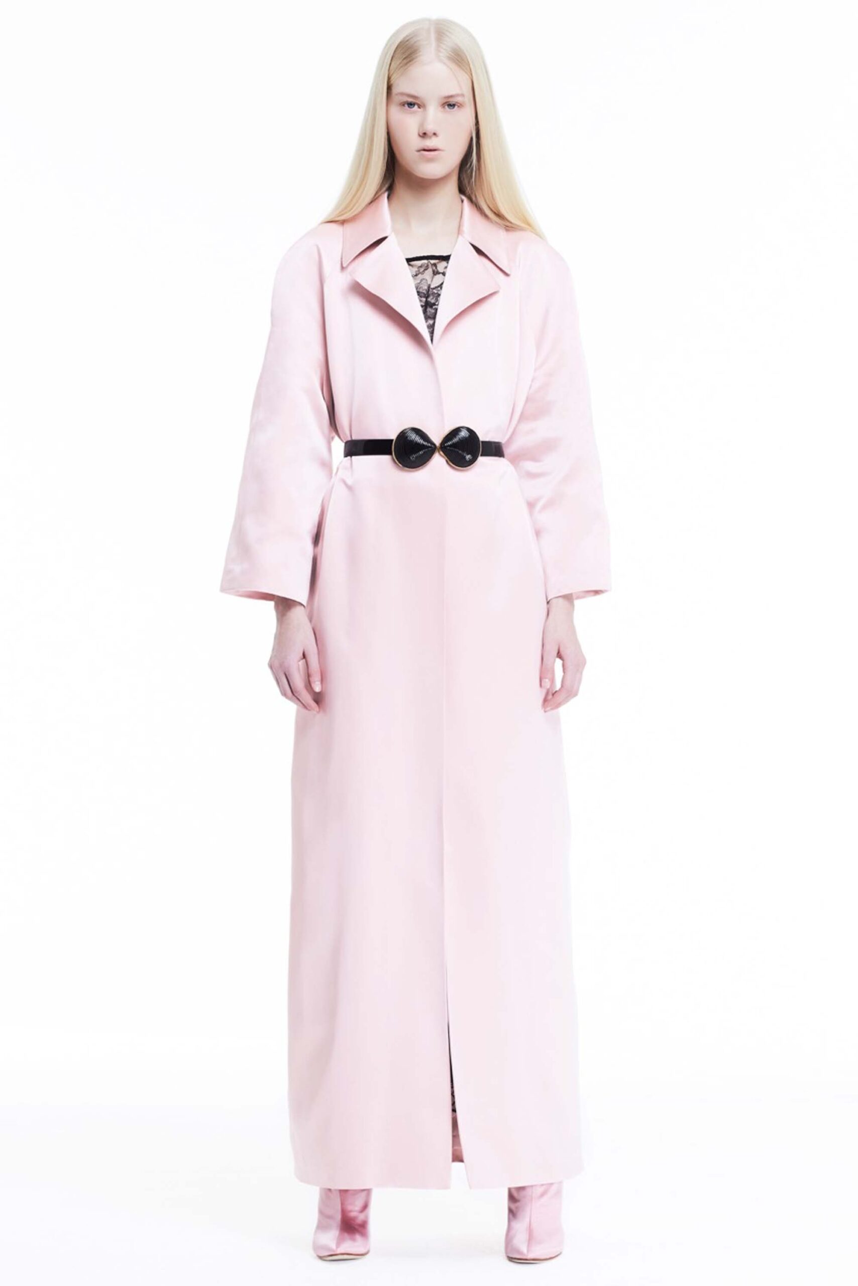 pink silk belted coat