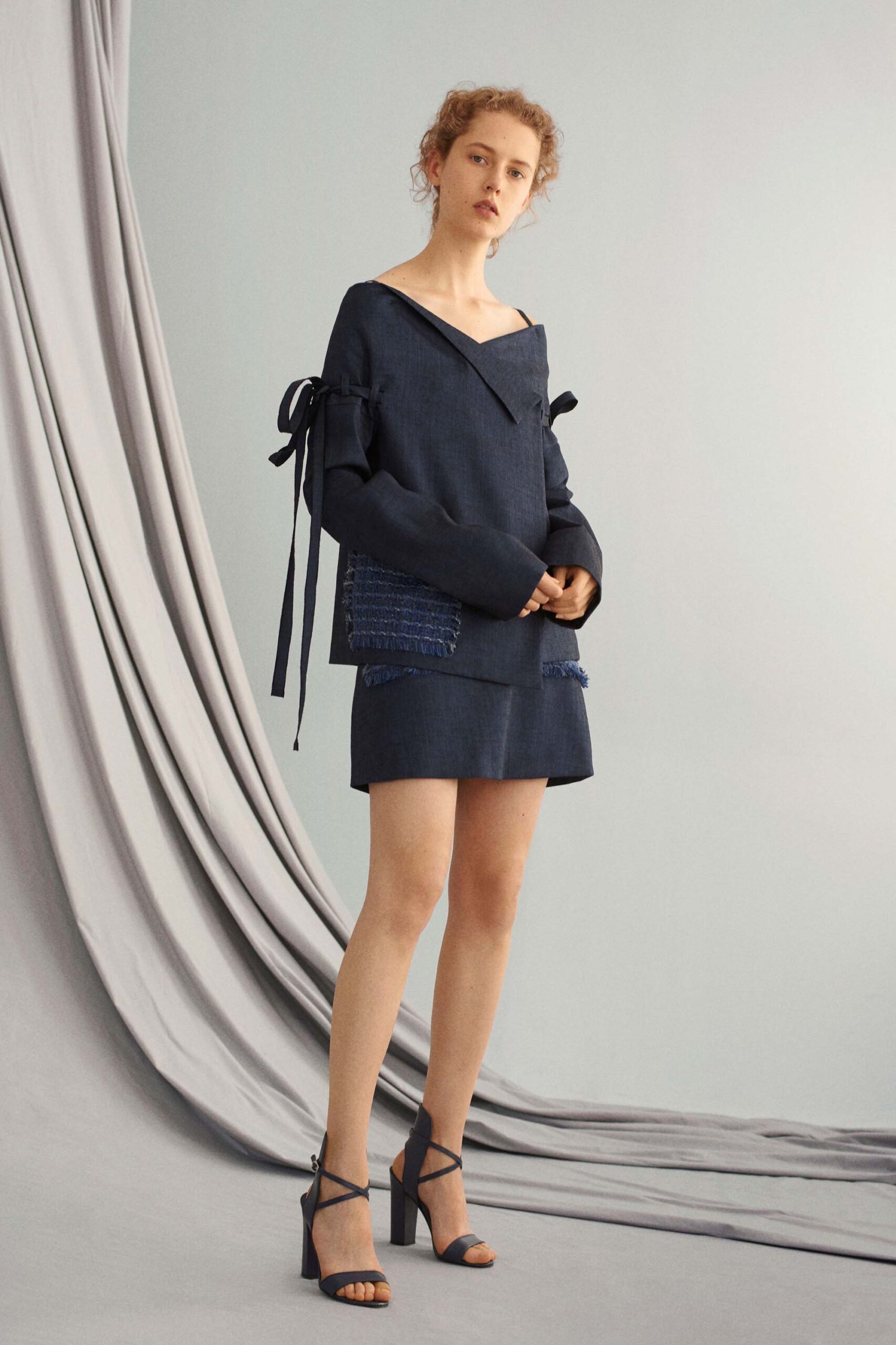blue off-shoulder top with skirt
