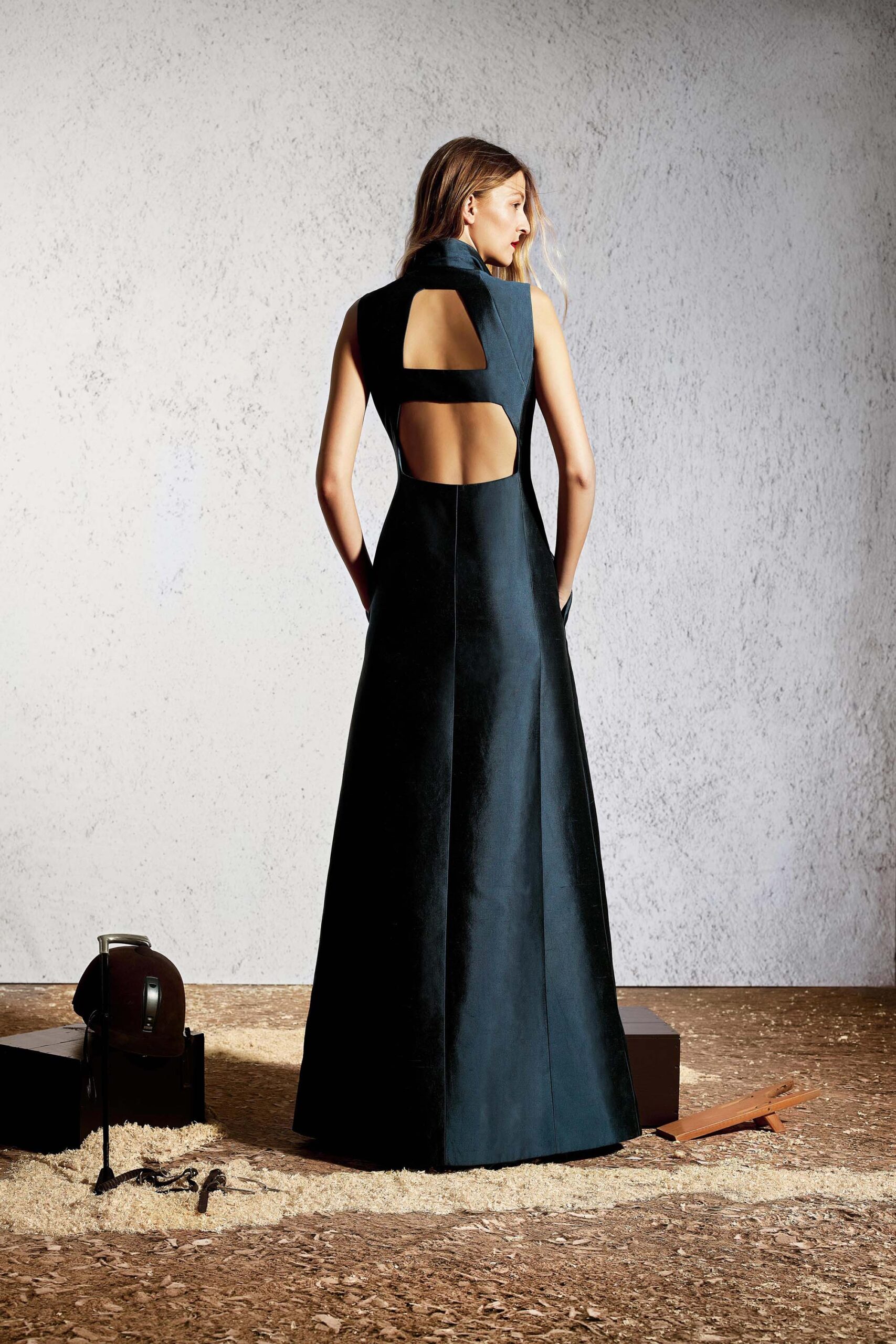 black silk sleeveless gown