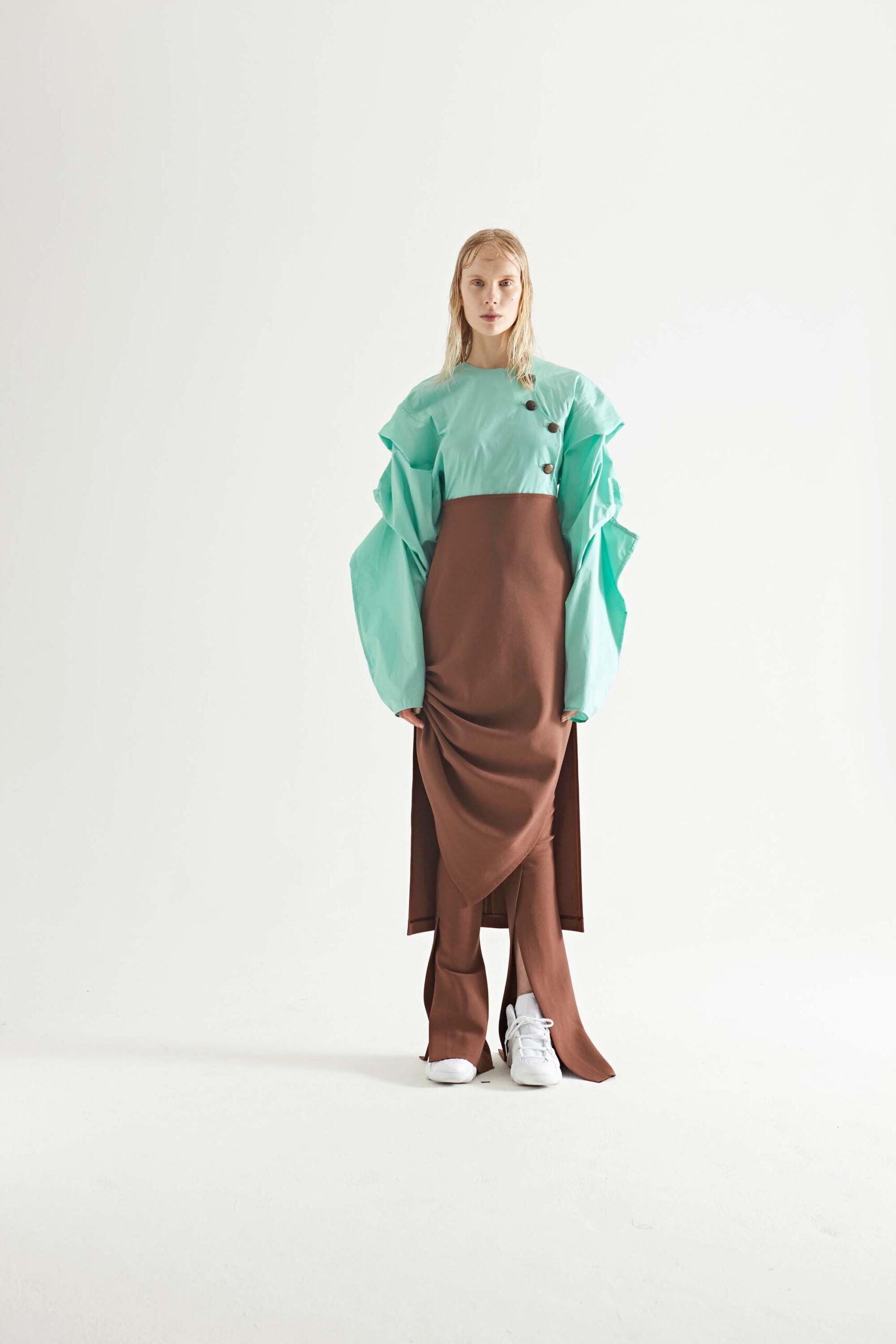 brown and blue layered dress